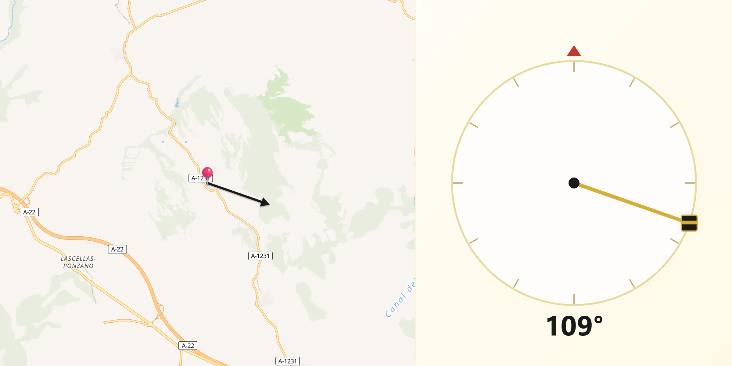 Dirección de la Qibla desde Azlor