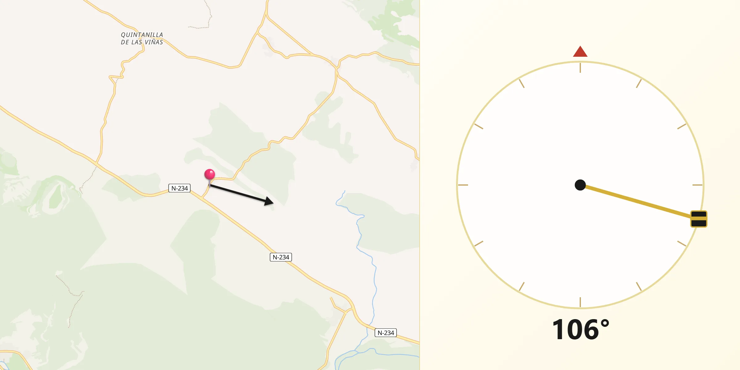 Dirección de la Qibla desde Mambrillas de Lara