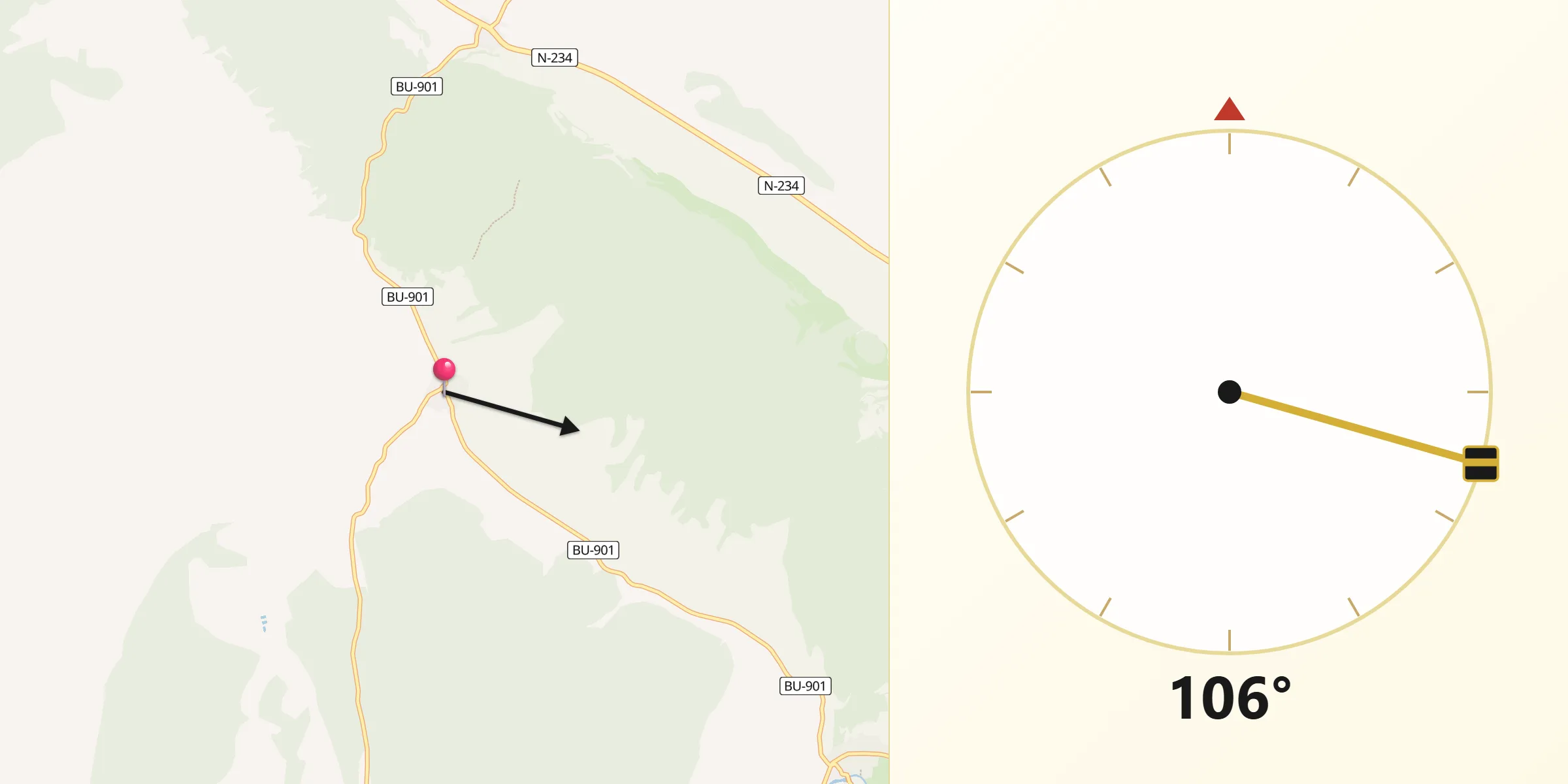 Dirección de la Qibla desde Mecerreyes