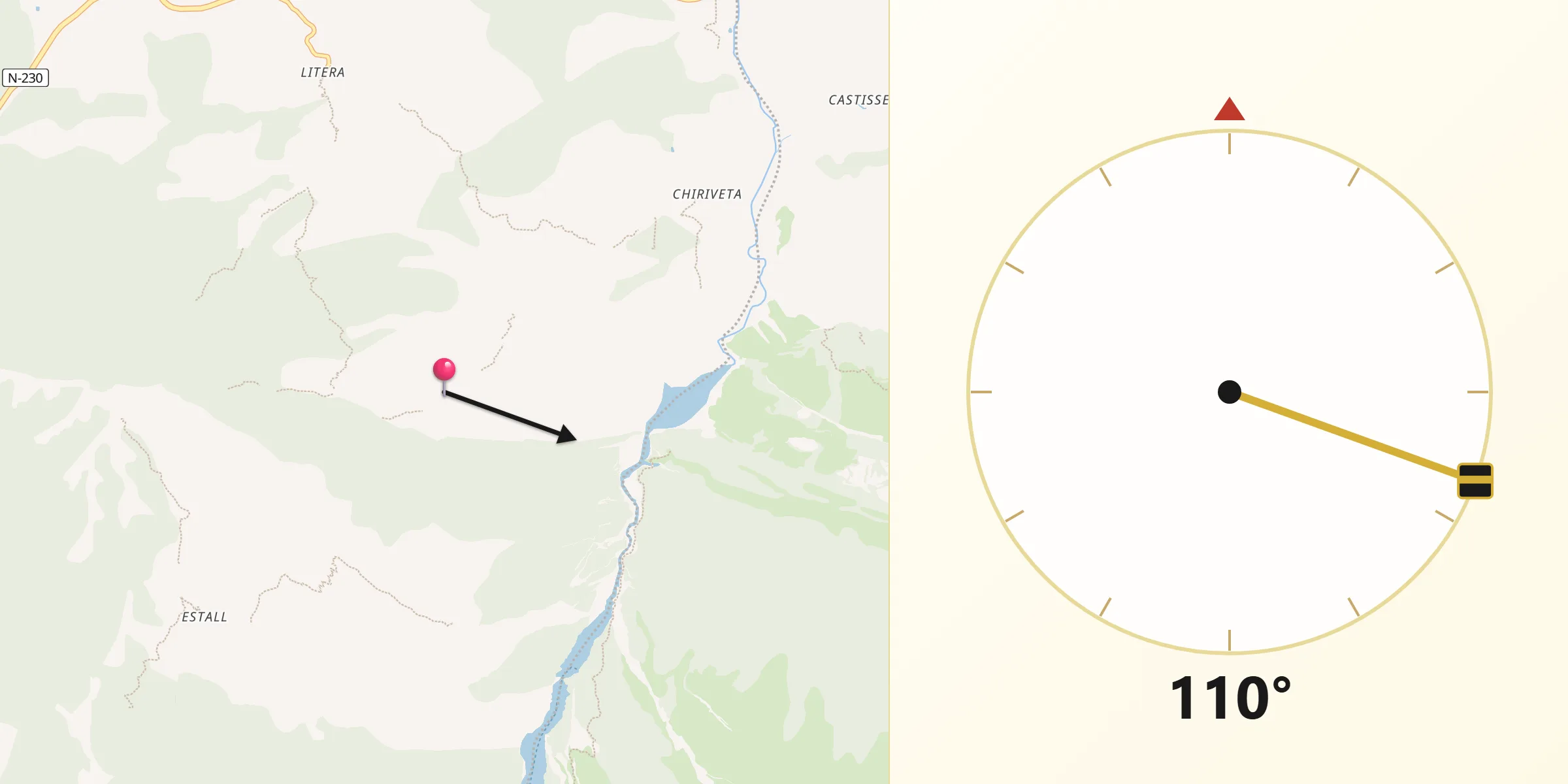 Dirección de la Qibla desde Viacamp y Litera