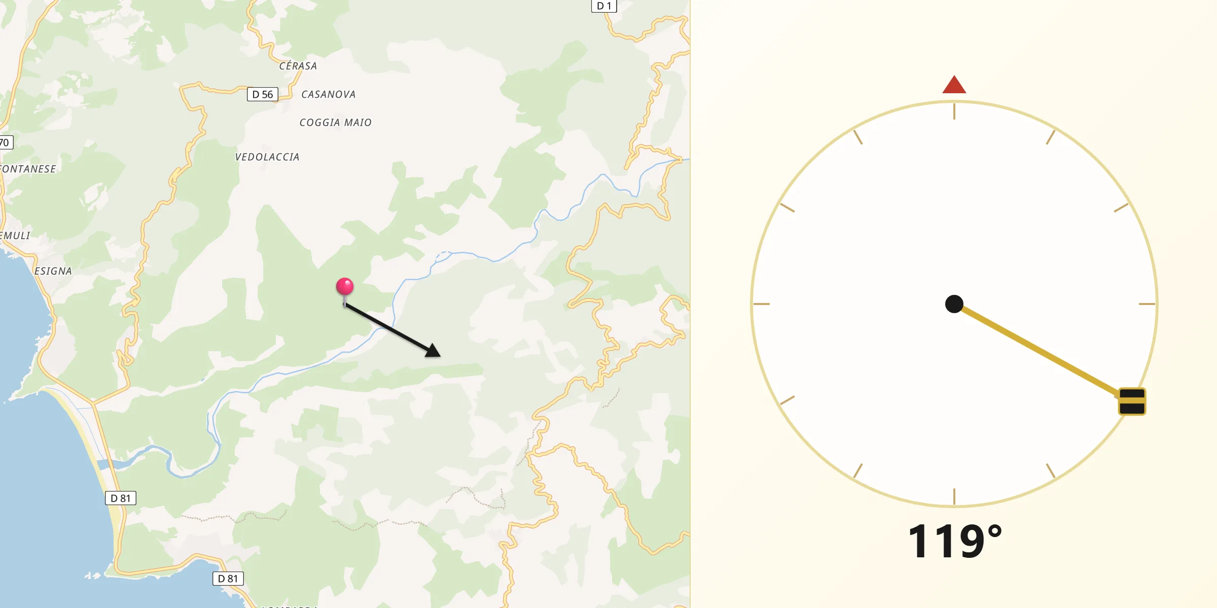 Direction vers la Qibla depuis Arro