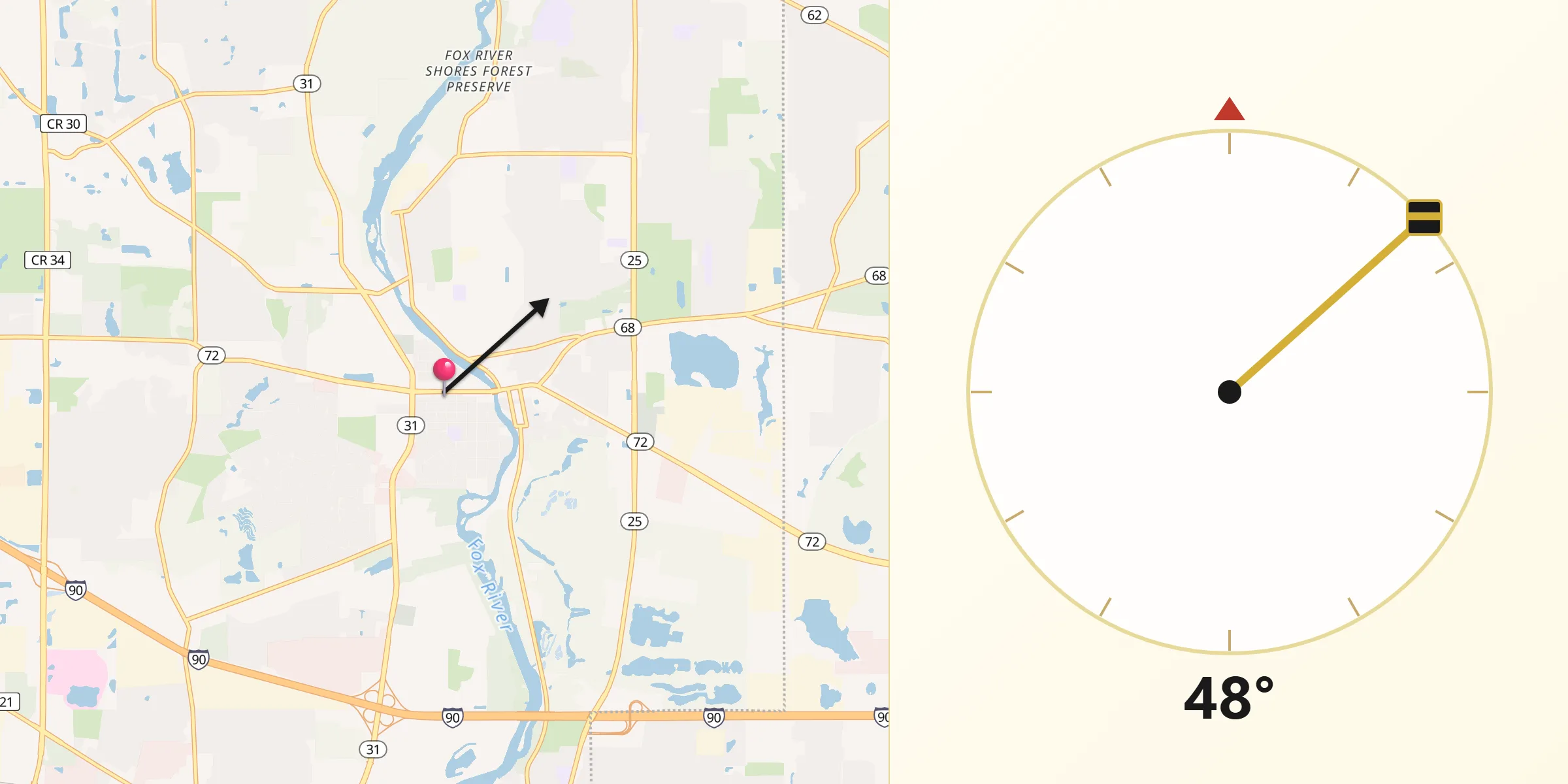 Qibla Direction from West Dundee