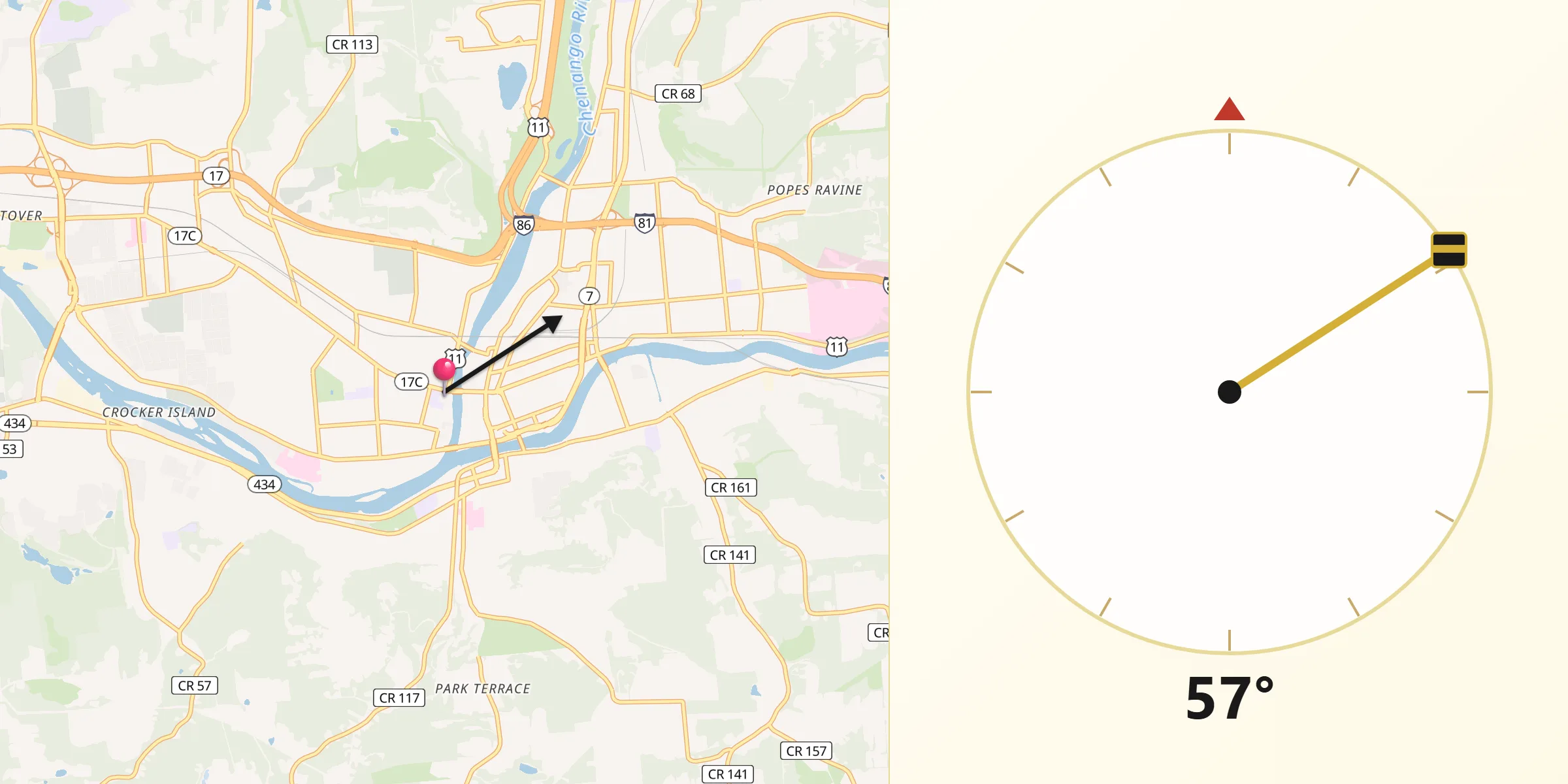 Qibla Direction from Binghamton
