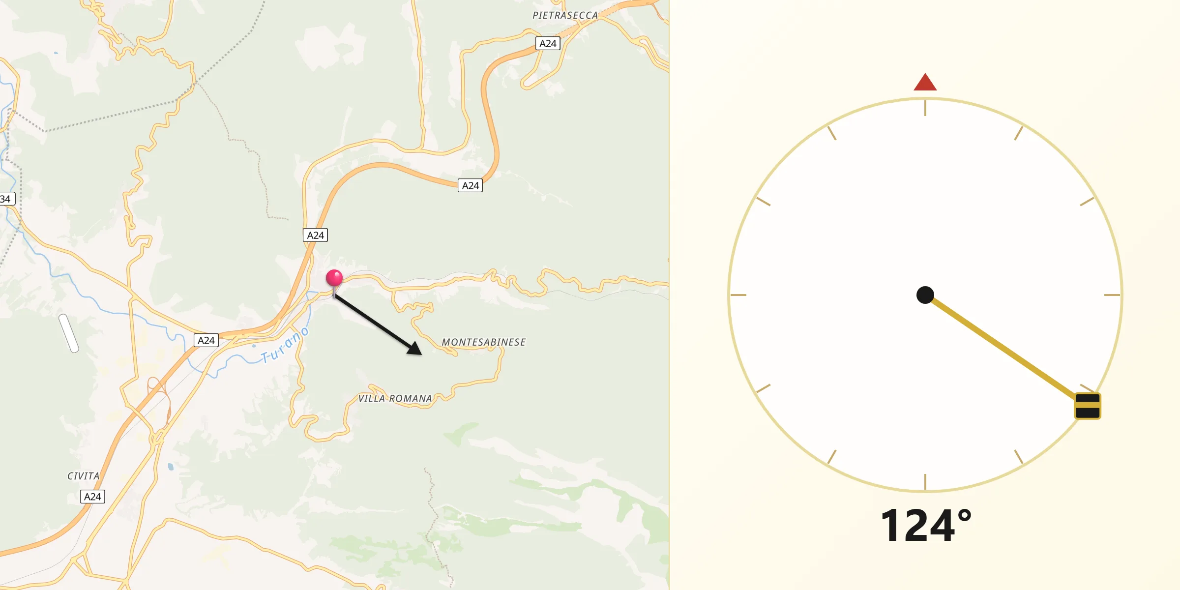 Direzione della Qibla da Carsoli