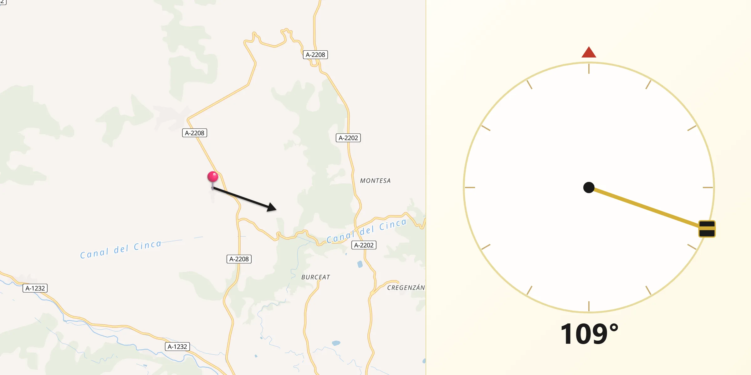 Dirección de la Qibla desde Salas Bajas