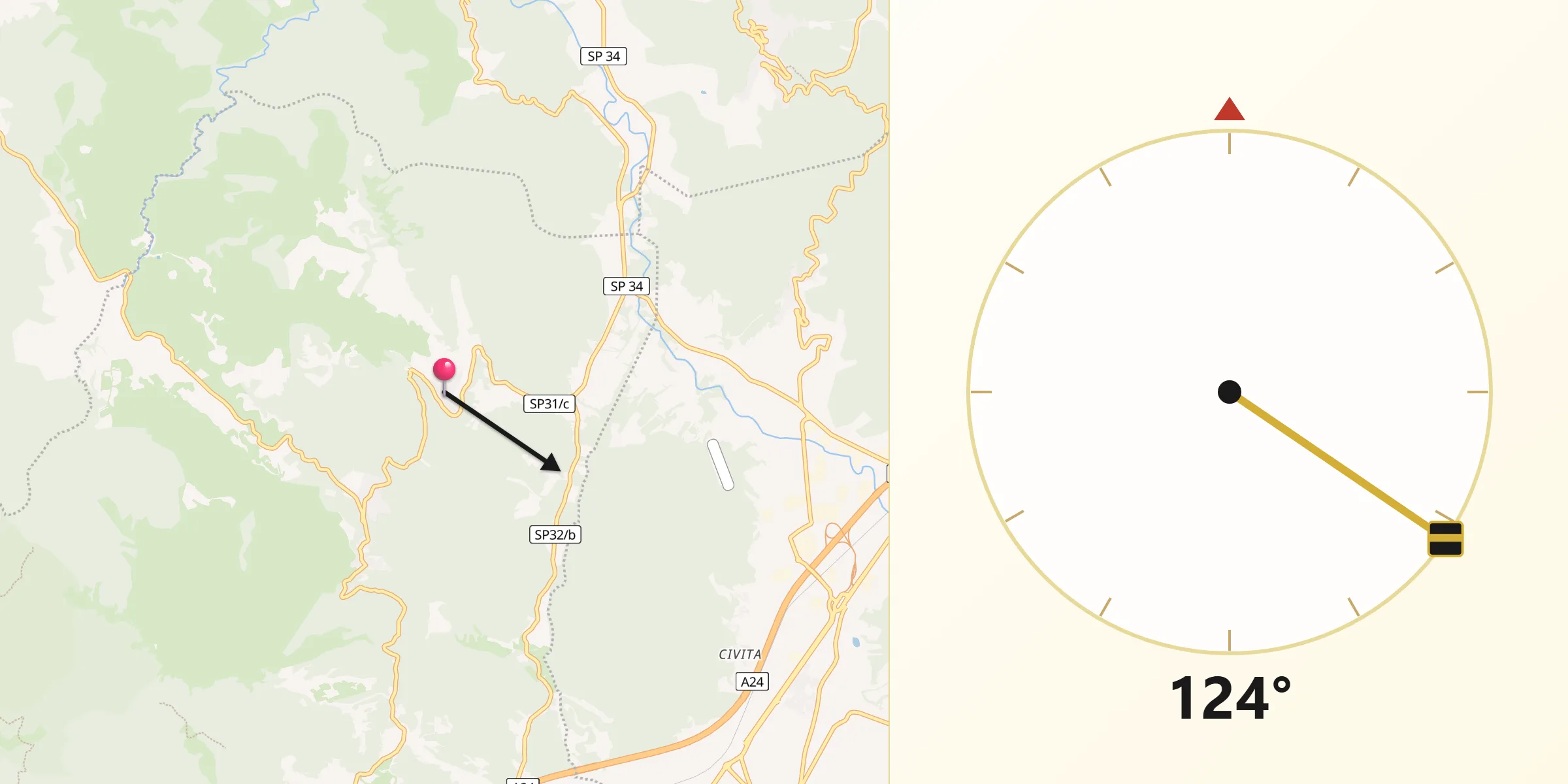 Direzione della Qibla da Vivaro Romano