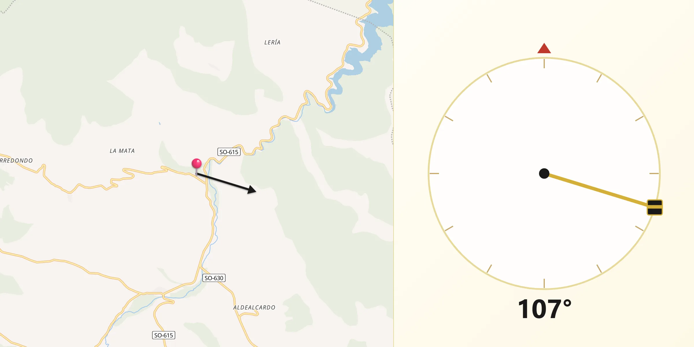 Dirección de la Qibla desde Yanguas