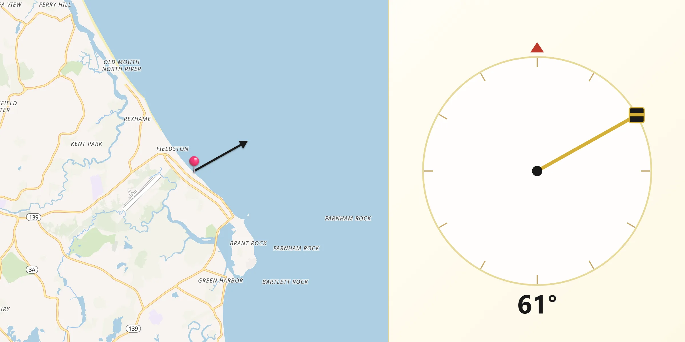 Qibla Direction from Ocean Bluff-Brant Rock