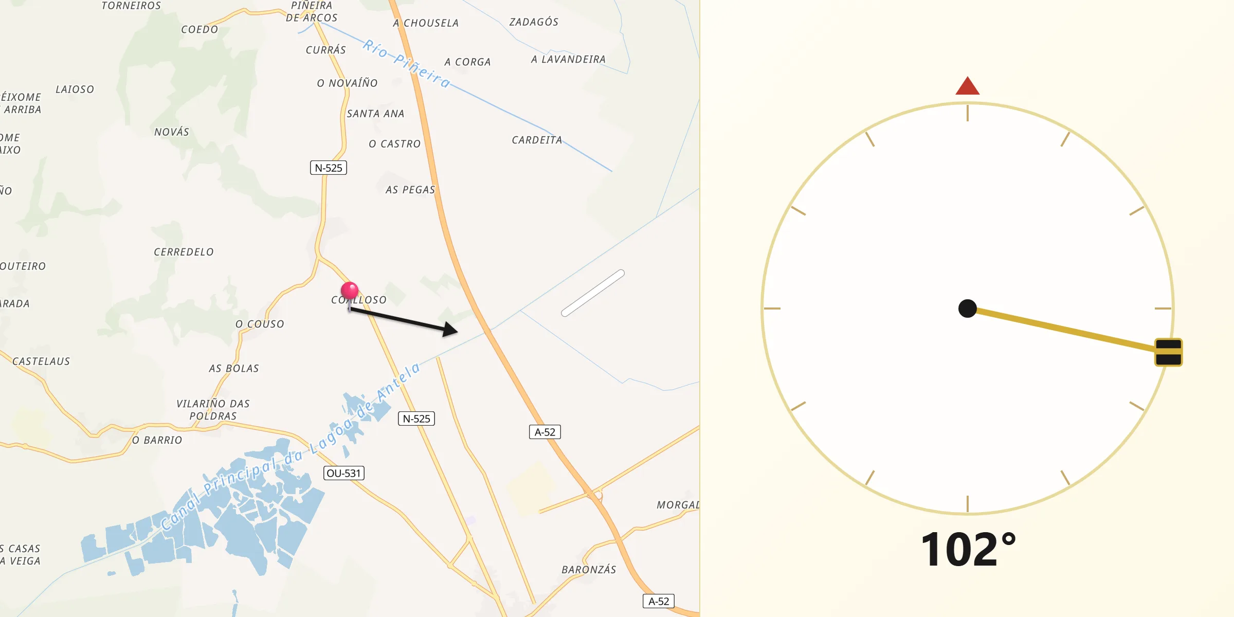 Dirección de la Qibla desde Sandiás