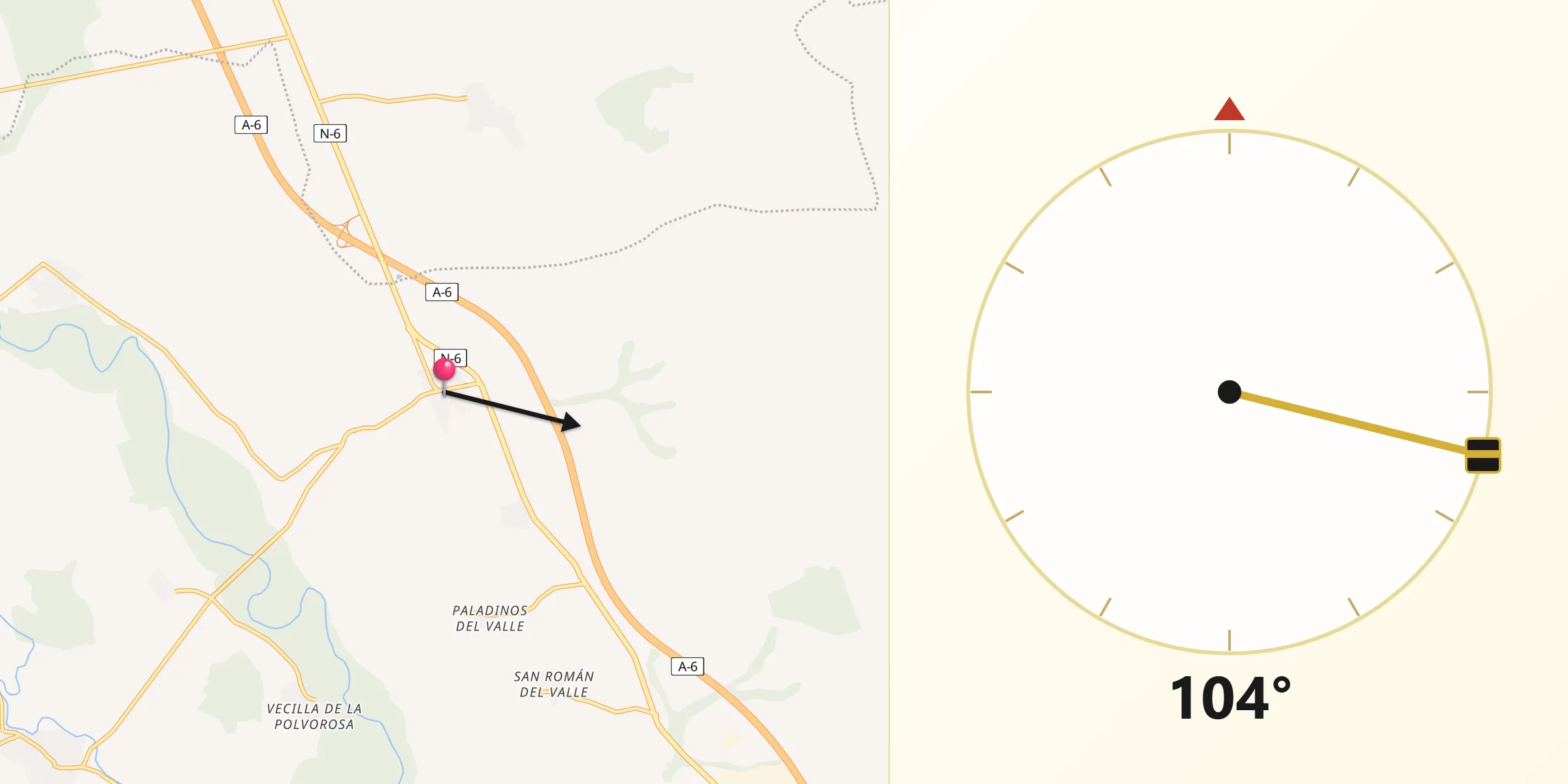 Dirección de la Qibla desde Pobladura del Valle