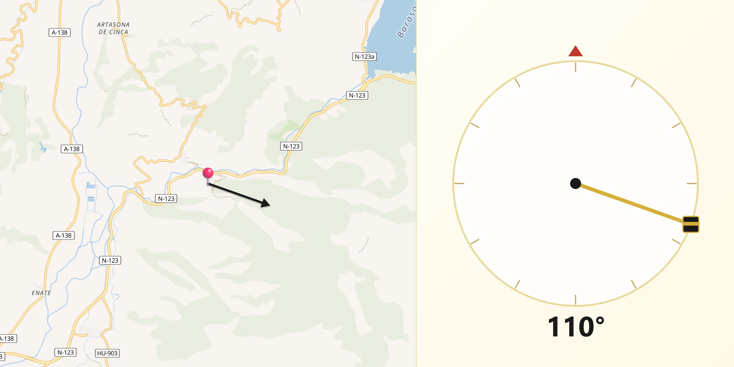 Dirección de la Qibla desde Olvena