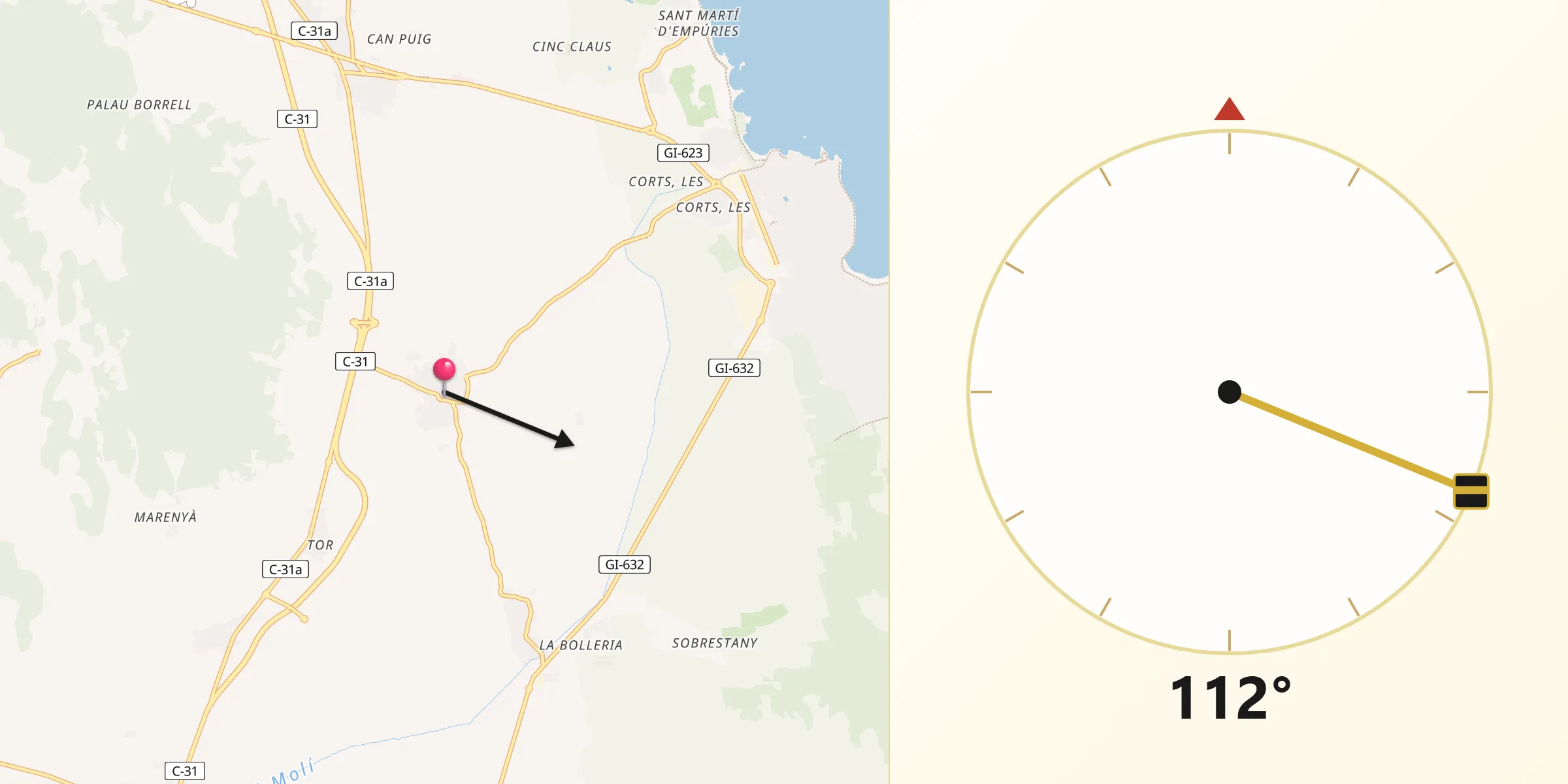Dirección de la Qibla desde Albons