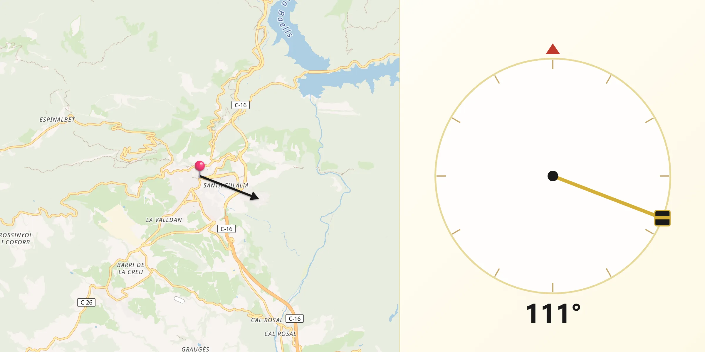 Dirección de la Qibla desde Berga