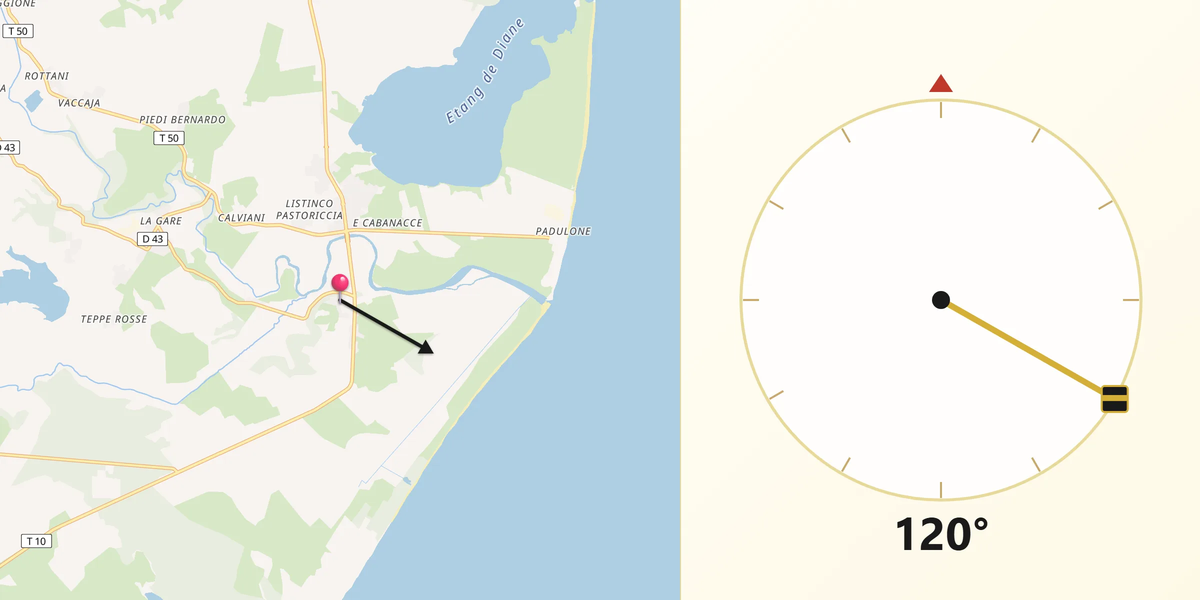 Direction vers la Qibla depuis Aléria