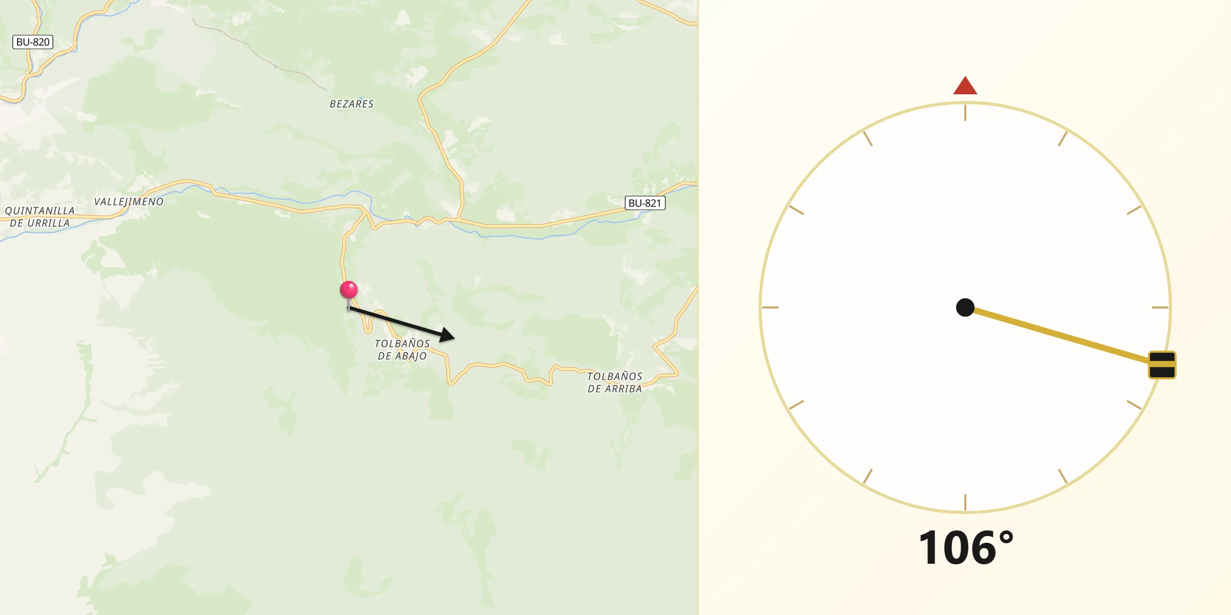 Dirección de la Qibla desde Valle de Valdelaguna