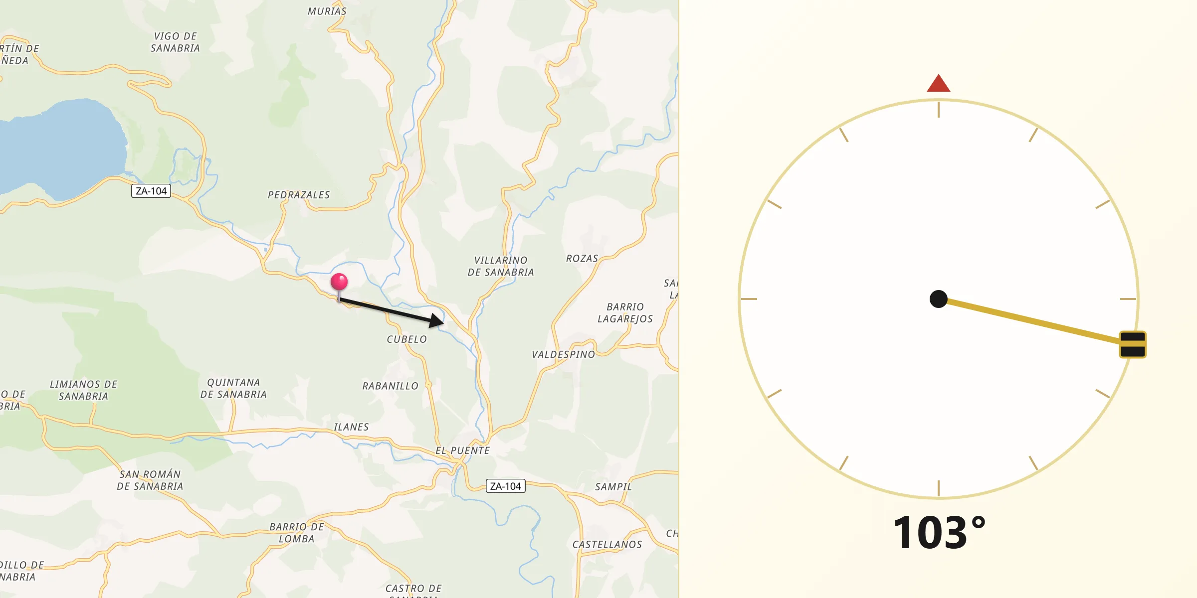 Dirección de la Qibla desde Galende