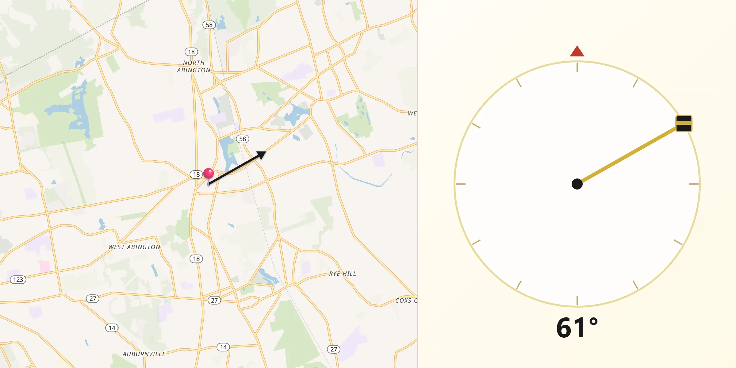 Qibla Direction from Abington
