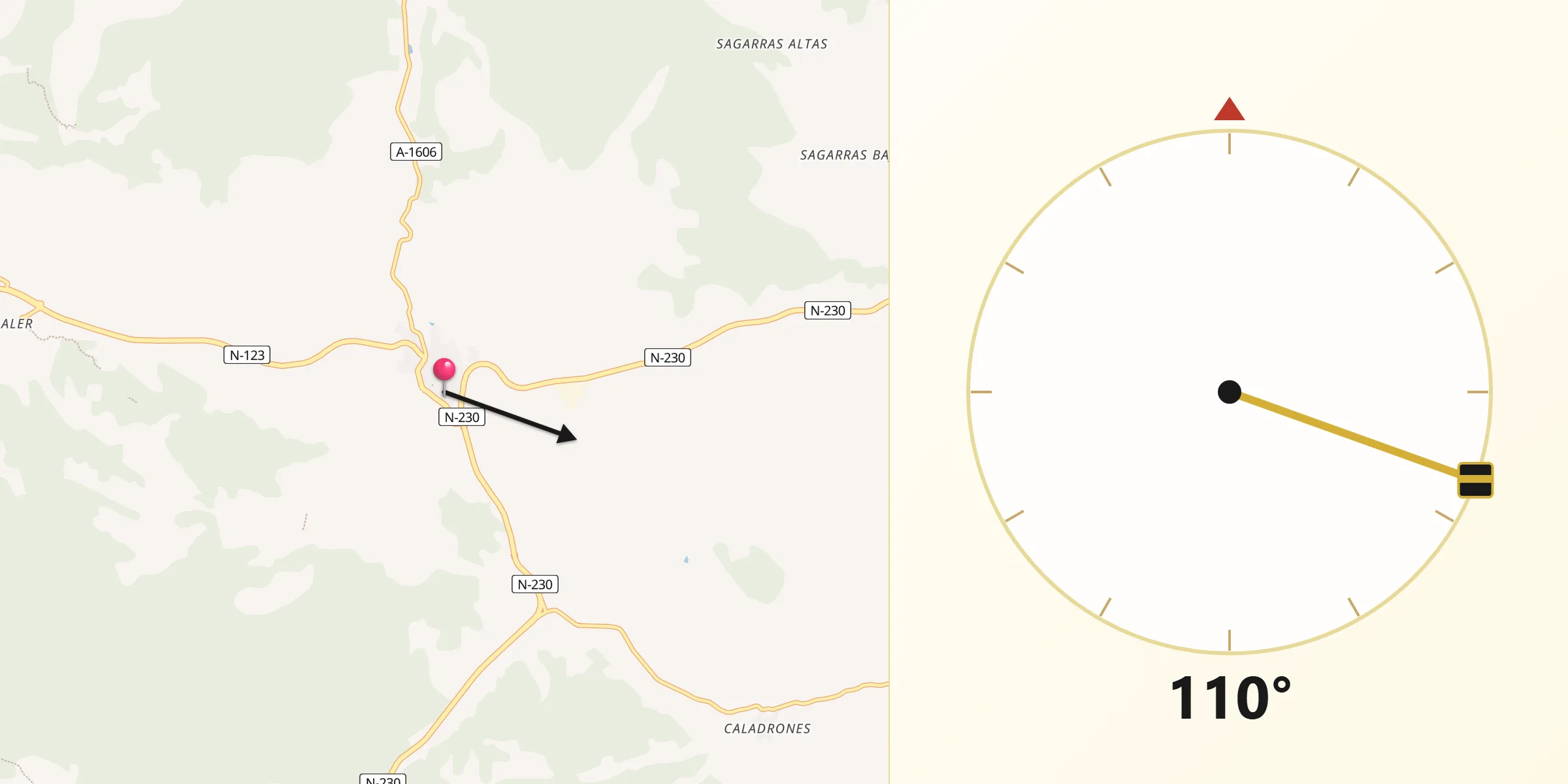 Dirección de la Qibla desde Benavarri / Benabarre