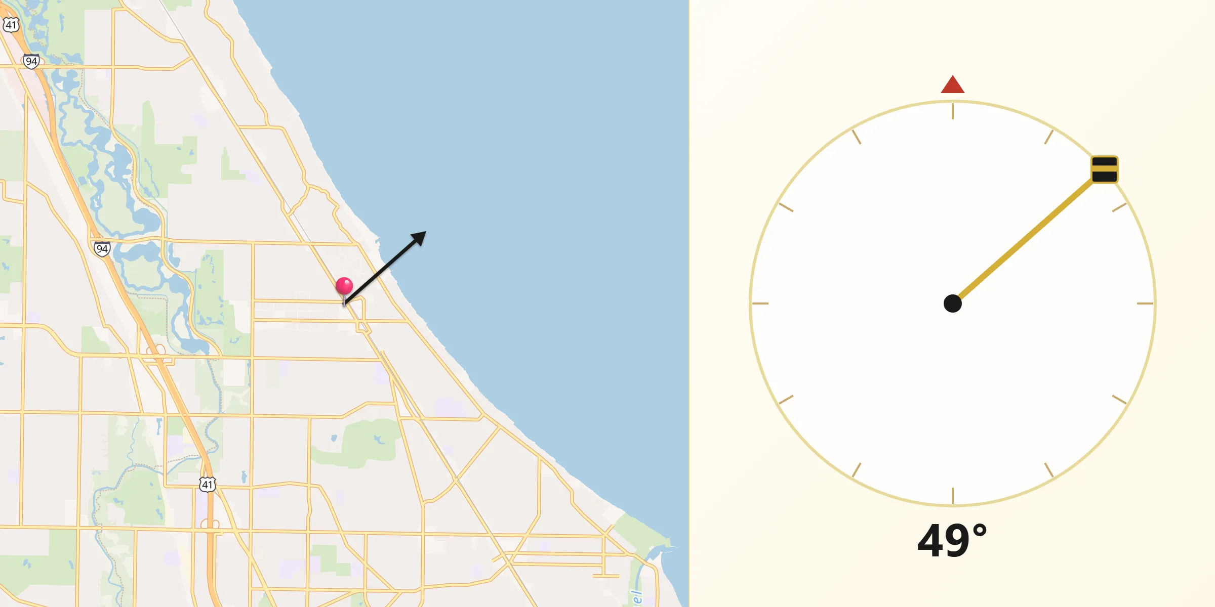 Qibla Direction from Winnetka