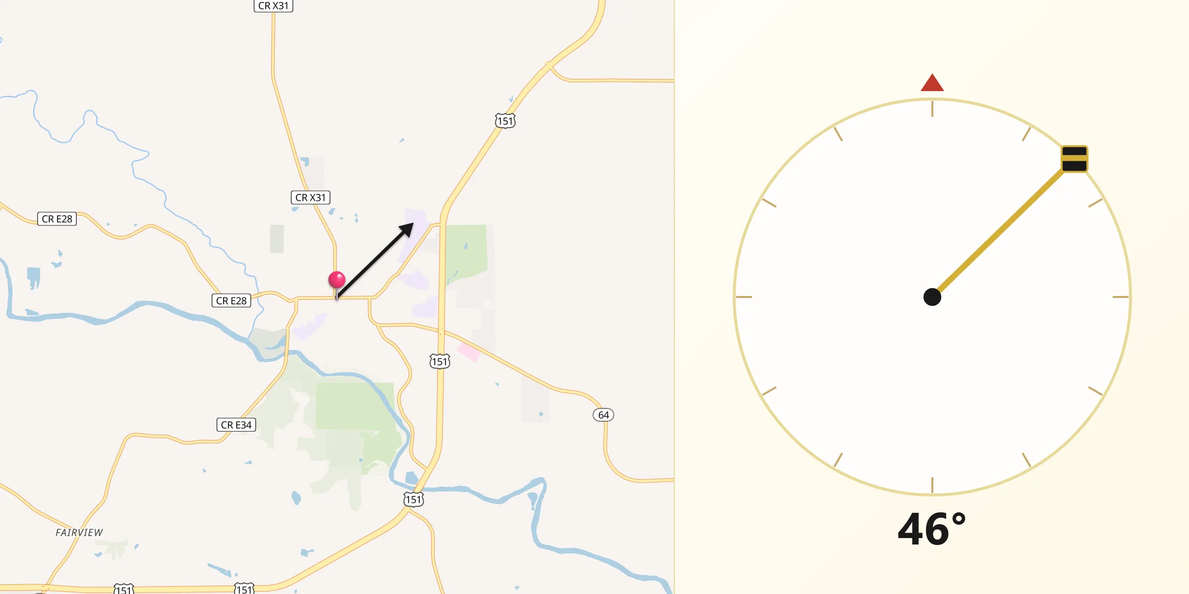 Qibla Direction from Anamosa