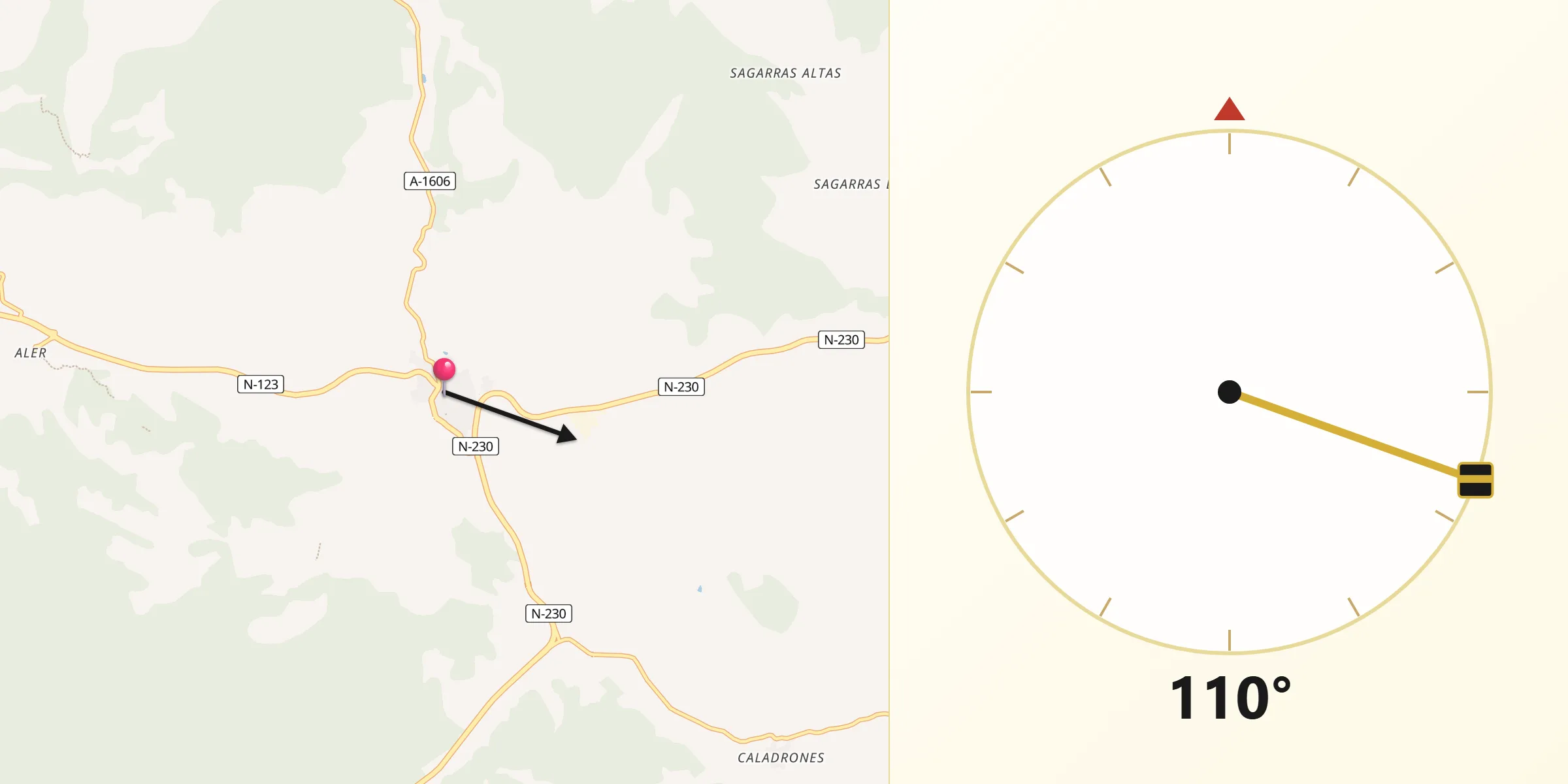 Dirección de la Qibla desde Benabarre