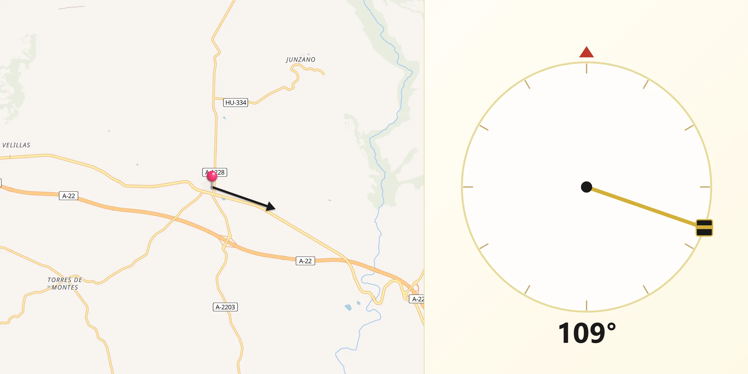 Dirección de la Qibla desde Angüés