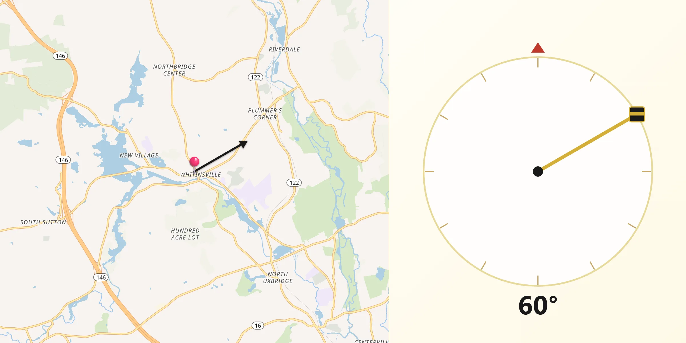 Qibla Direction from Whitinsville