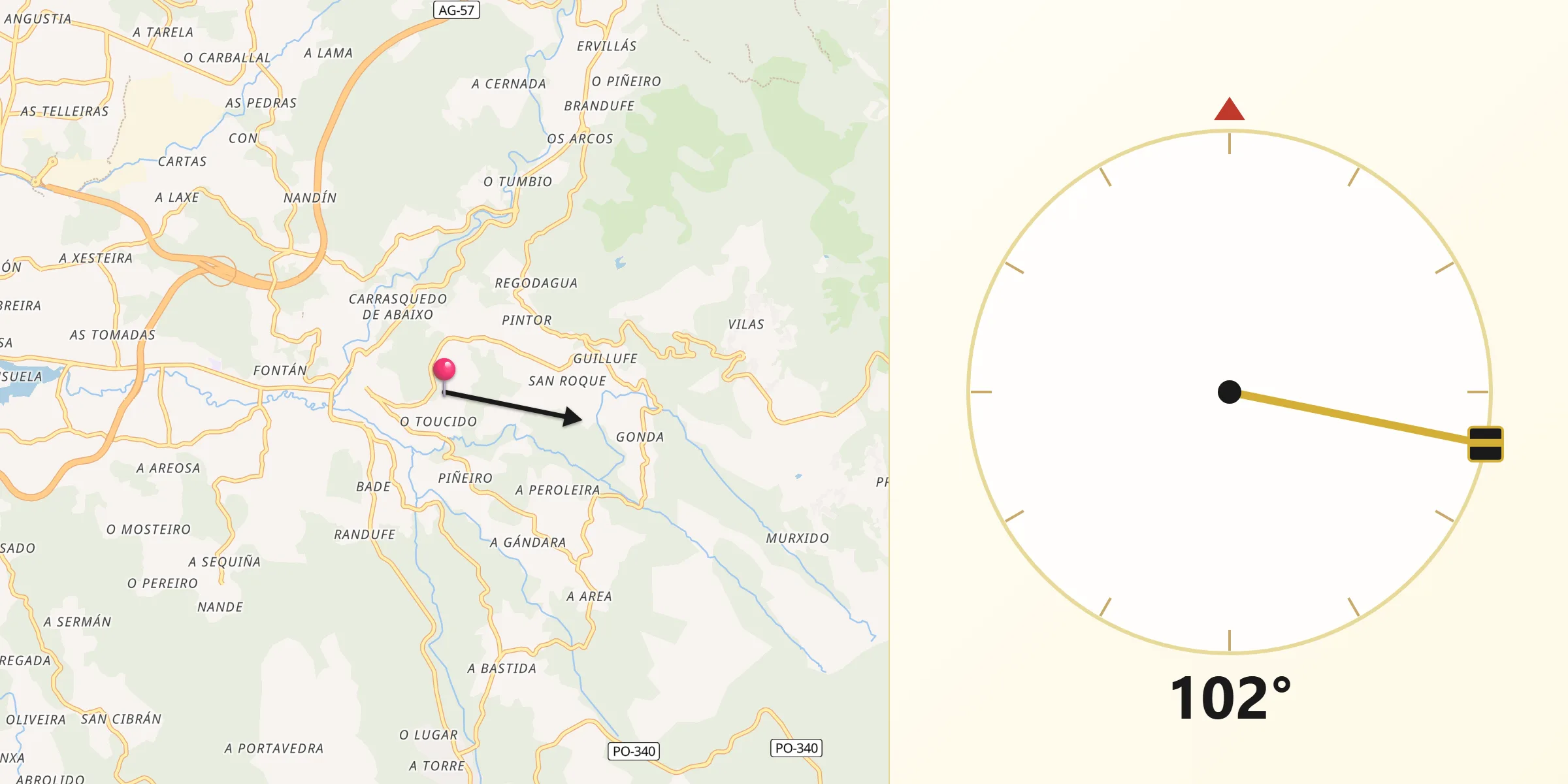 Dirección de la Qibla desde Gondomar