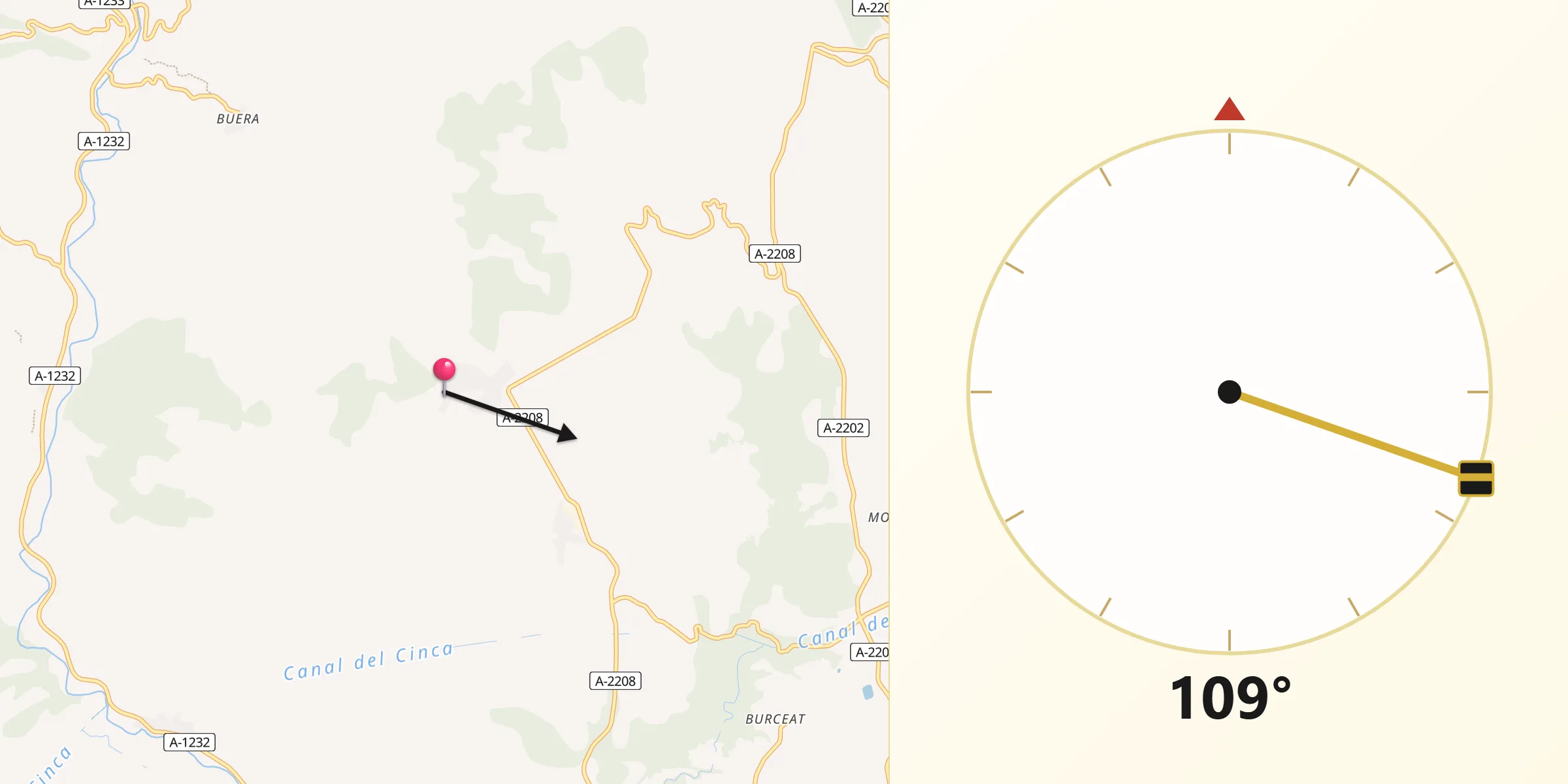 Dirección de la Qibla desde Salas Altas