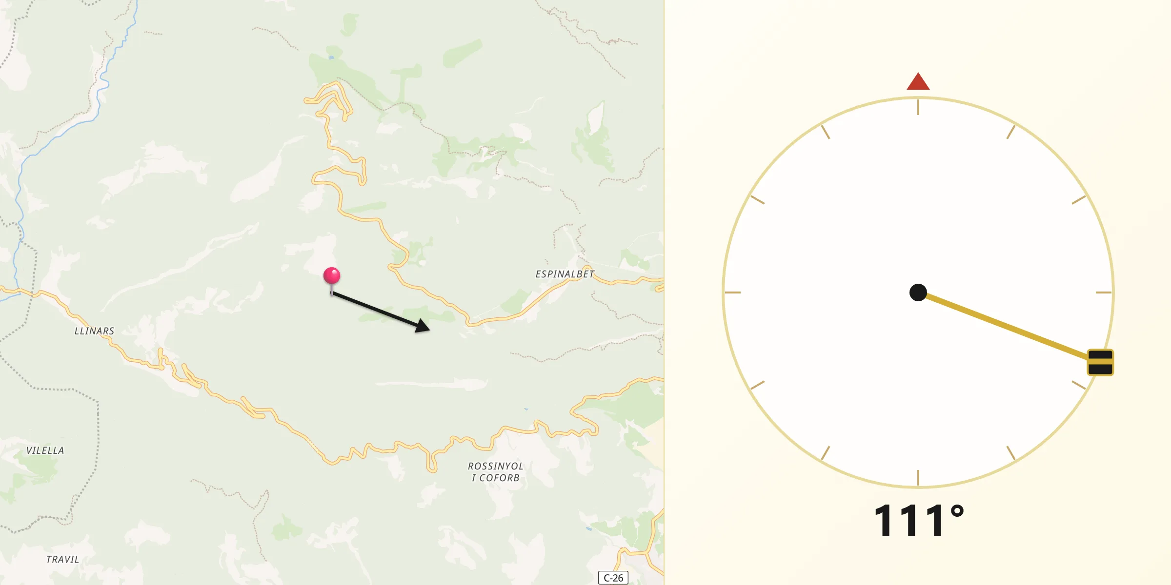 Dirección de la Qibla desde Castellar del Riu