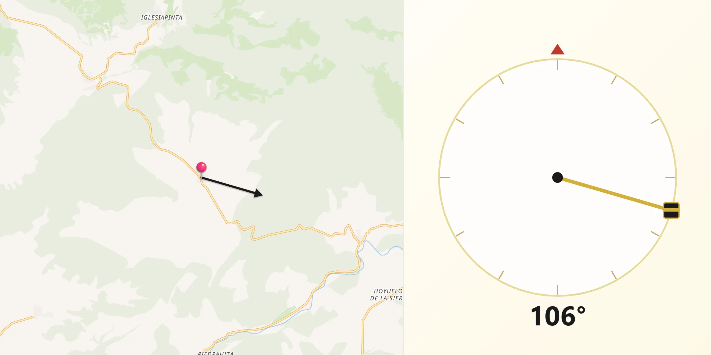 Dirección de la Qibla desde Jaramillo de la Fuente