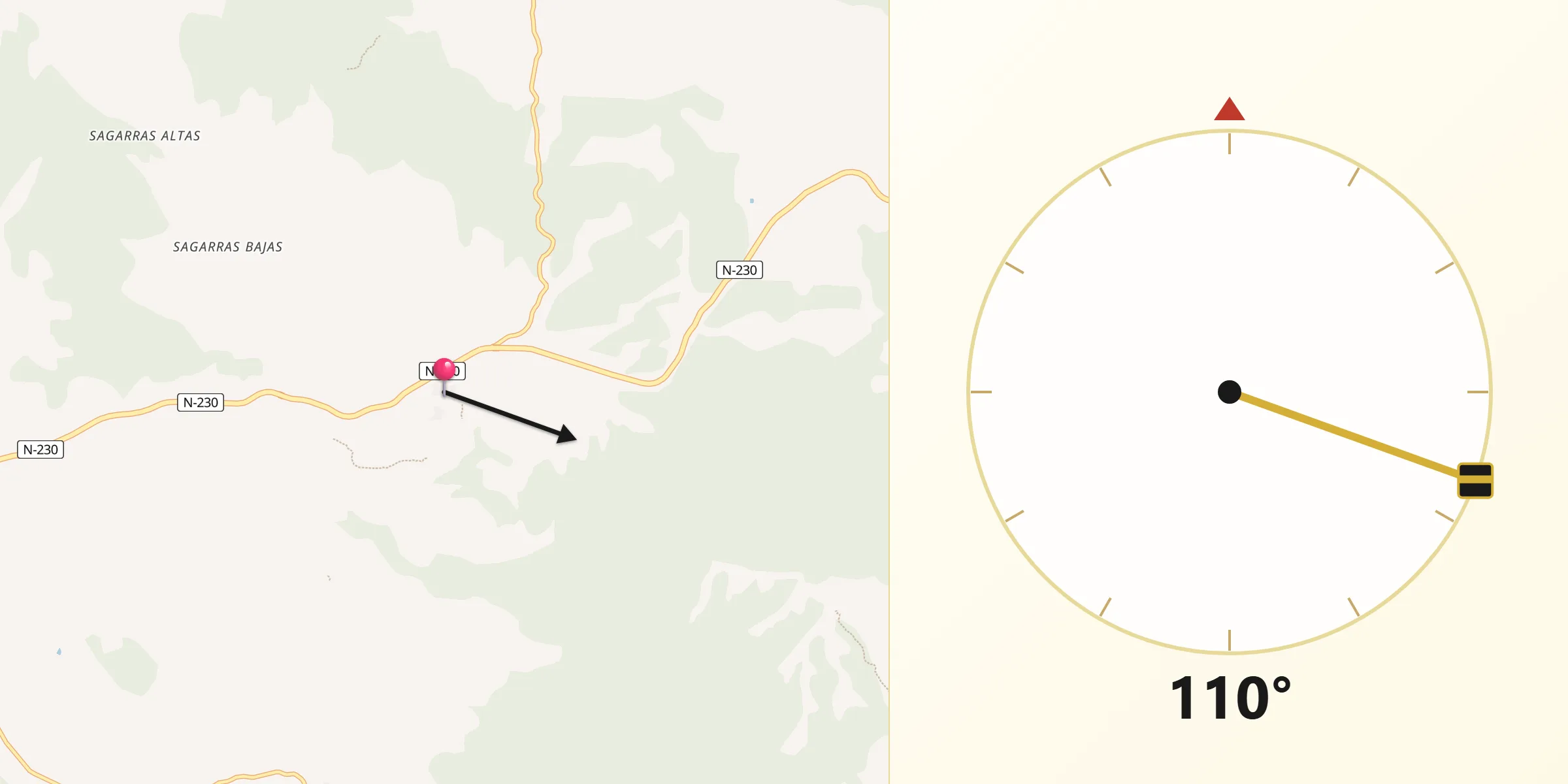 Dirección de la Qibla desde Tolva
