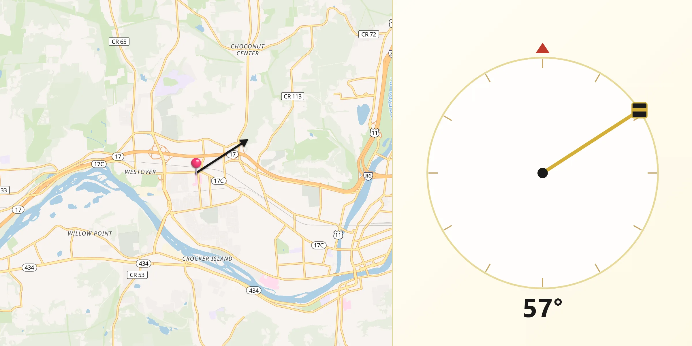 Qibla Direction from Johnson City