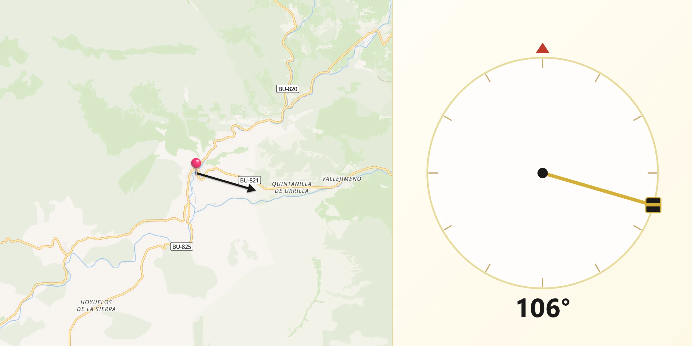 Dirección de la Qibla desde Barbadillo del Pez
