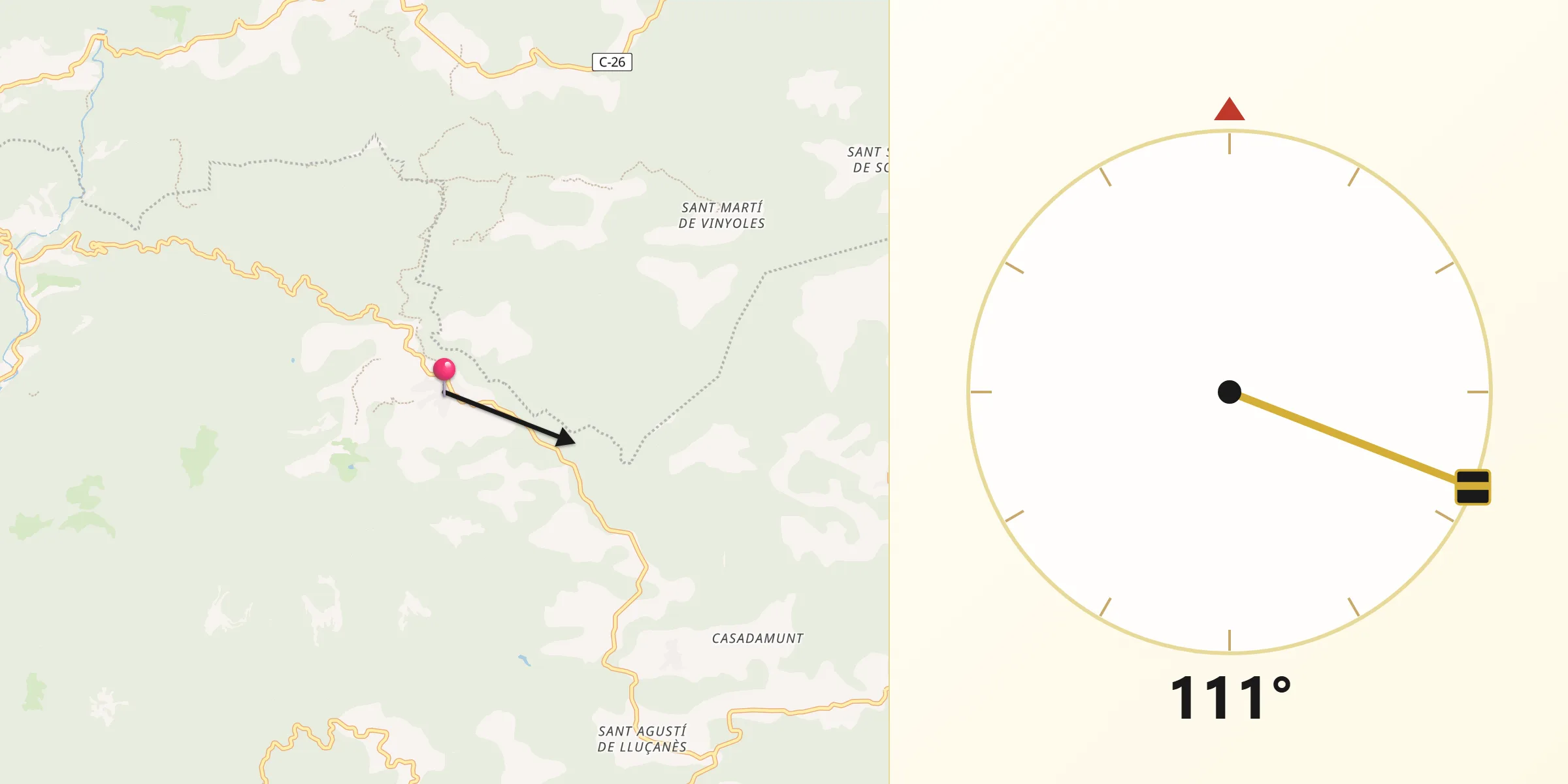 Dirección de la Qibla desde Alpens