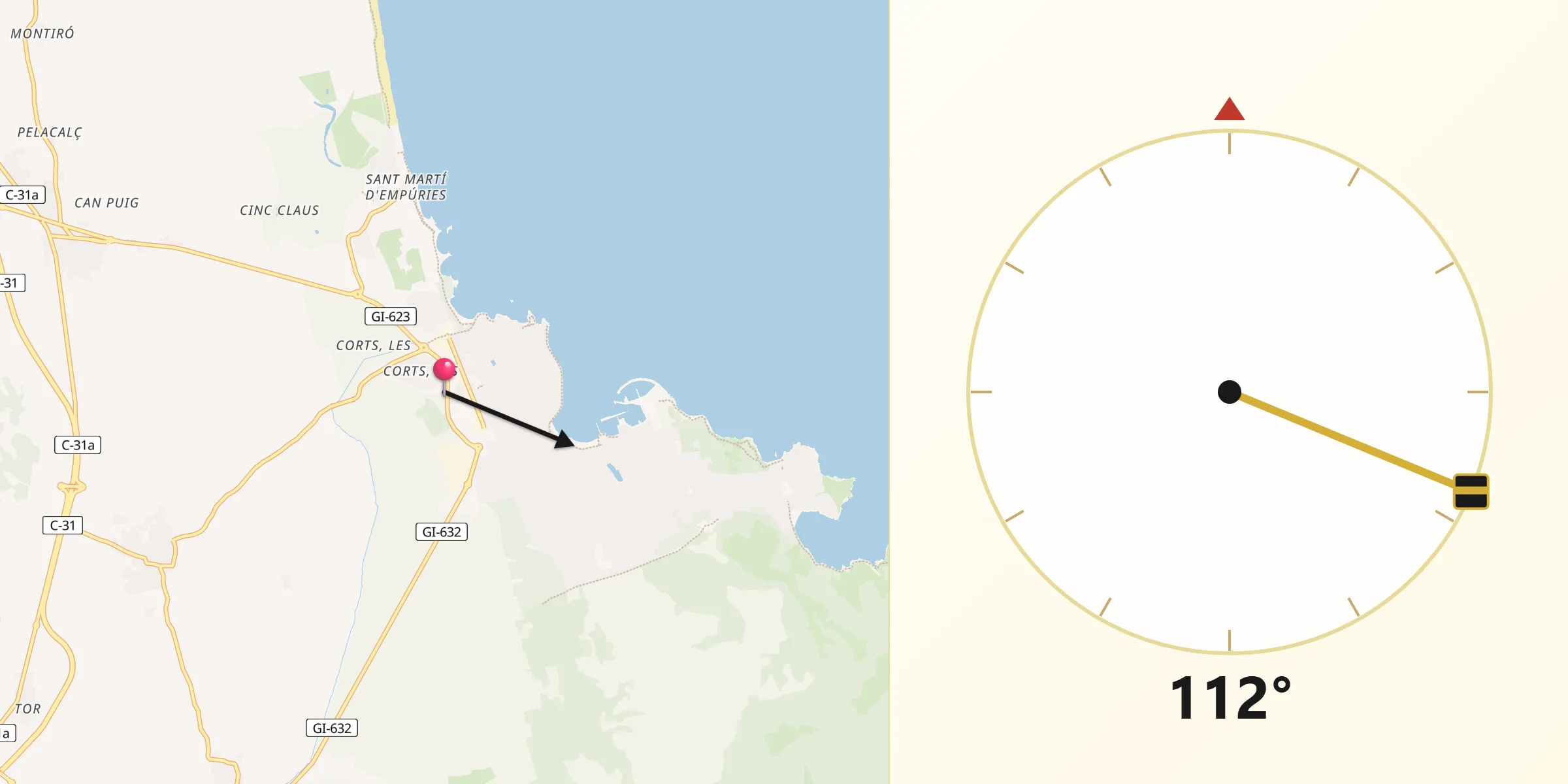 Dirección de la Qibla desde Escala L