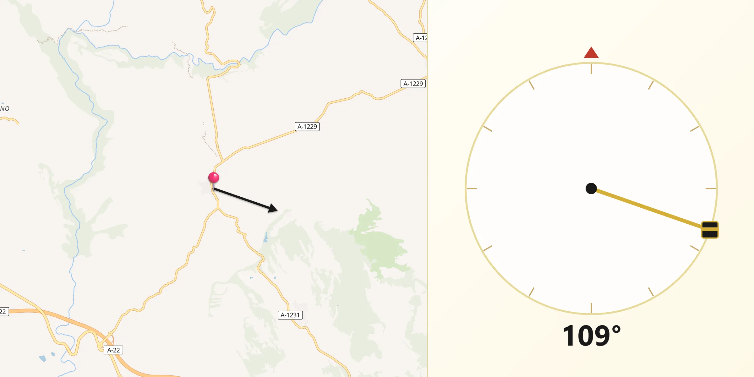 Dirección de la Qibla desde Abiego
