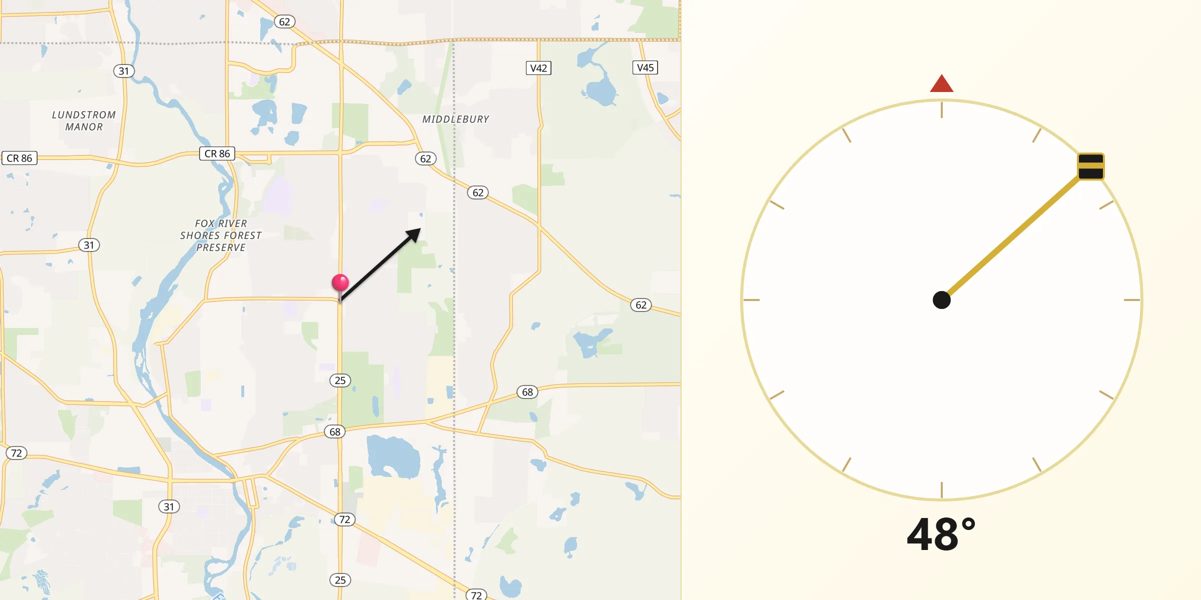 Qibla Direction from Carpentersville