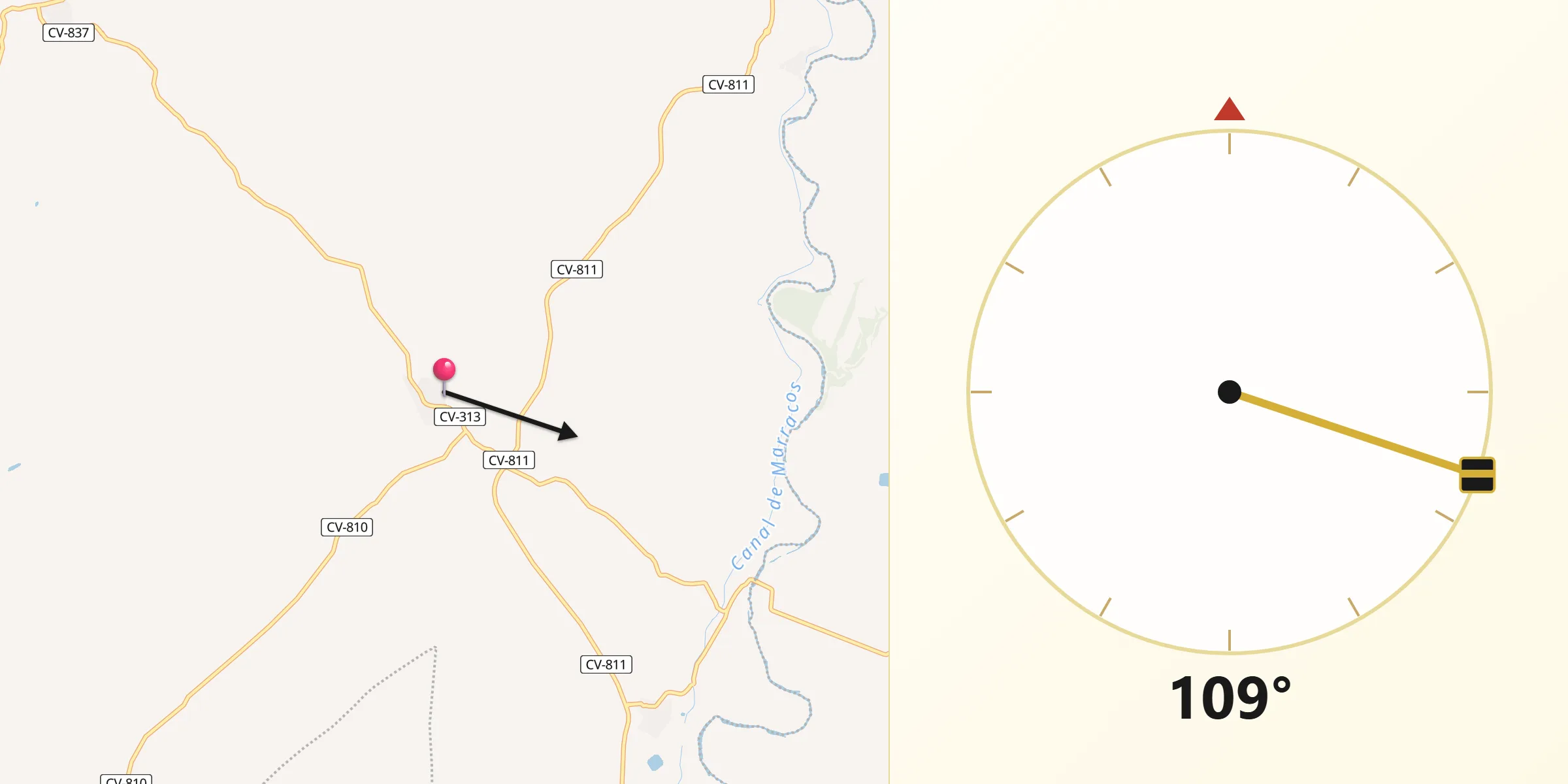 Dirección de la Qibla desde Piedratajada