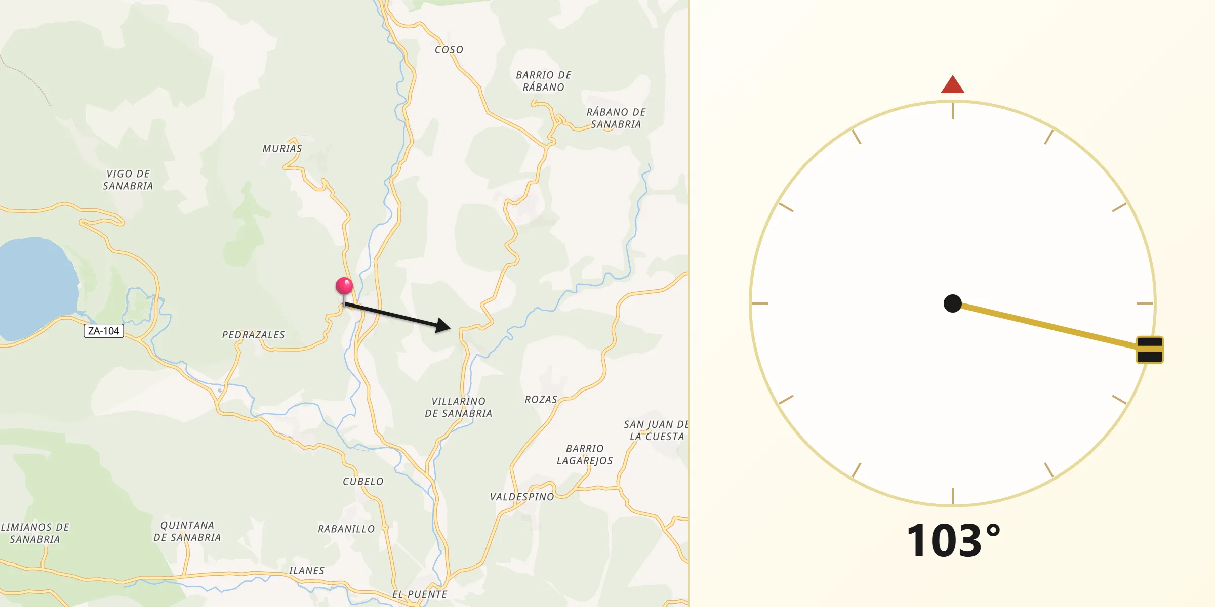 Dirección de la Qibla desde Trefacio