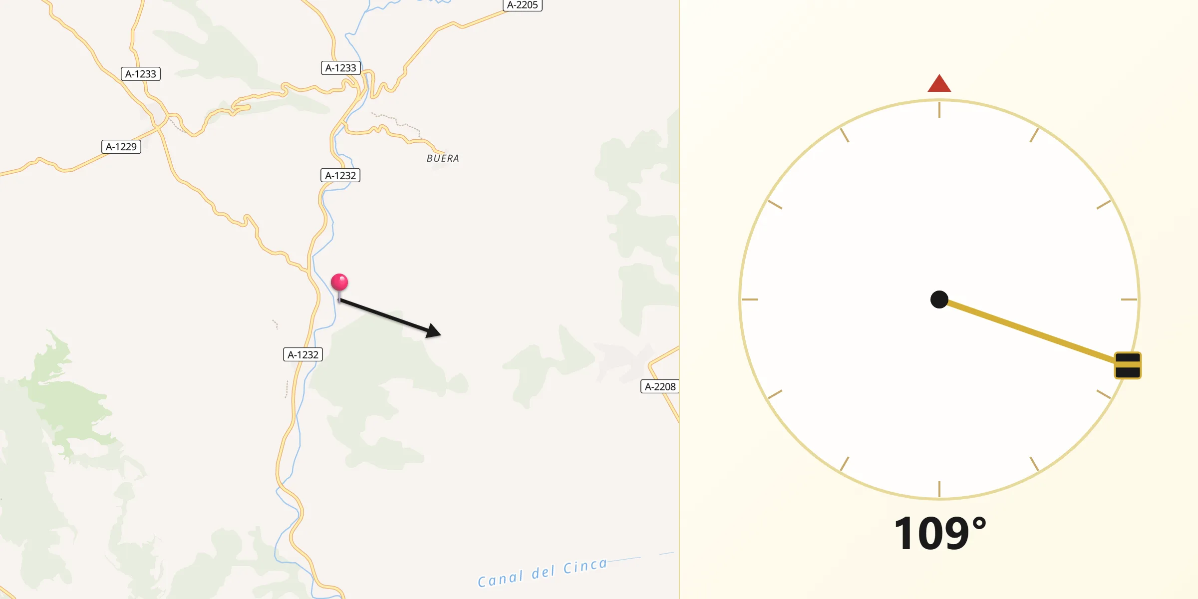 Dirección de la Qibla desde Santa María de Dulcis