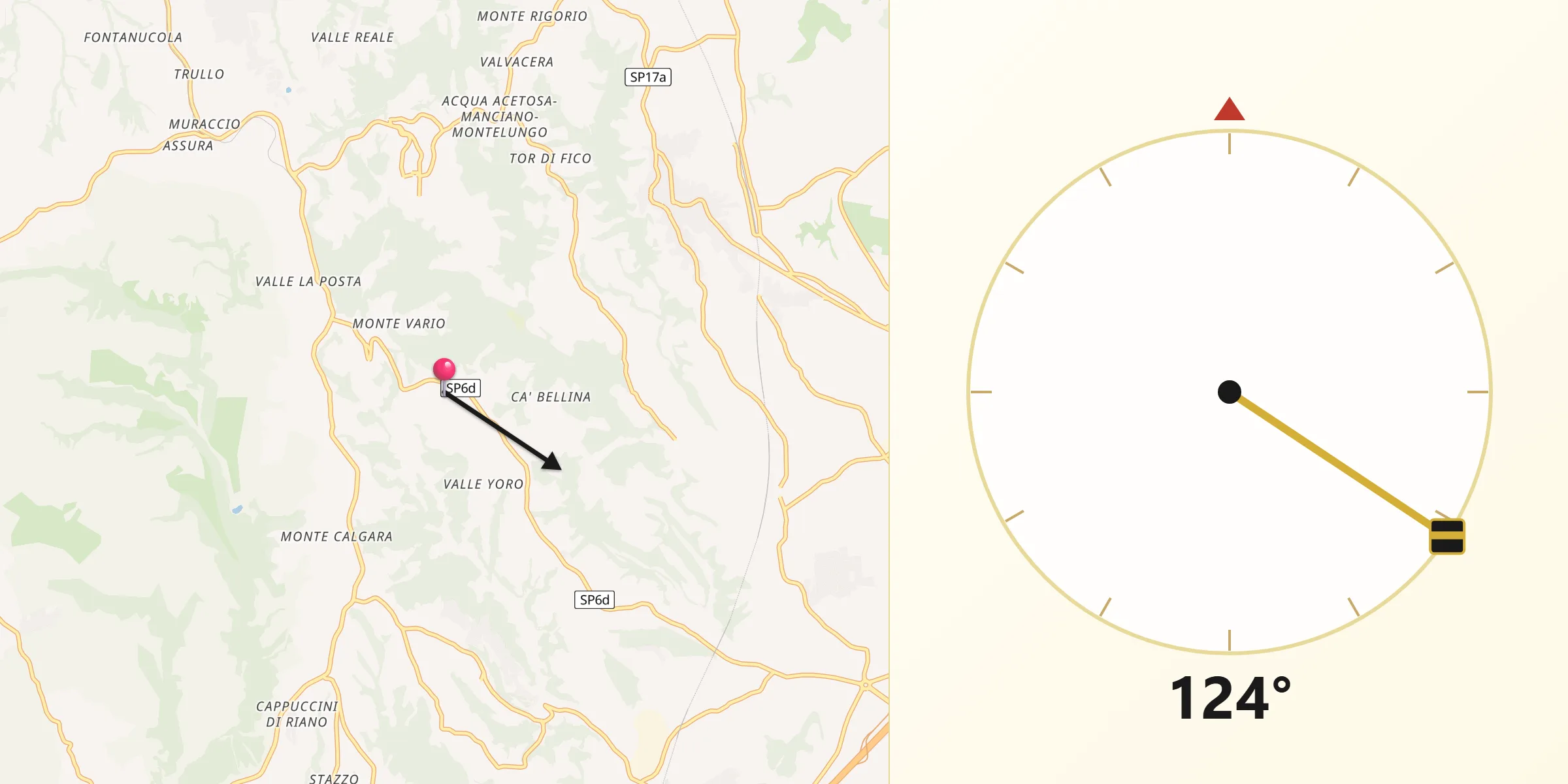 Direzione della Qibla da Castelnuovo di Porto