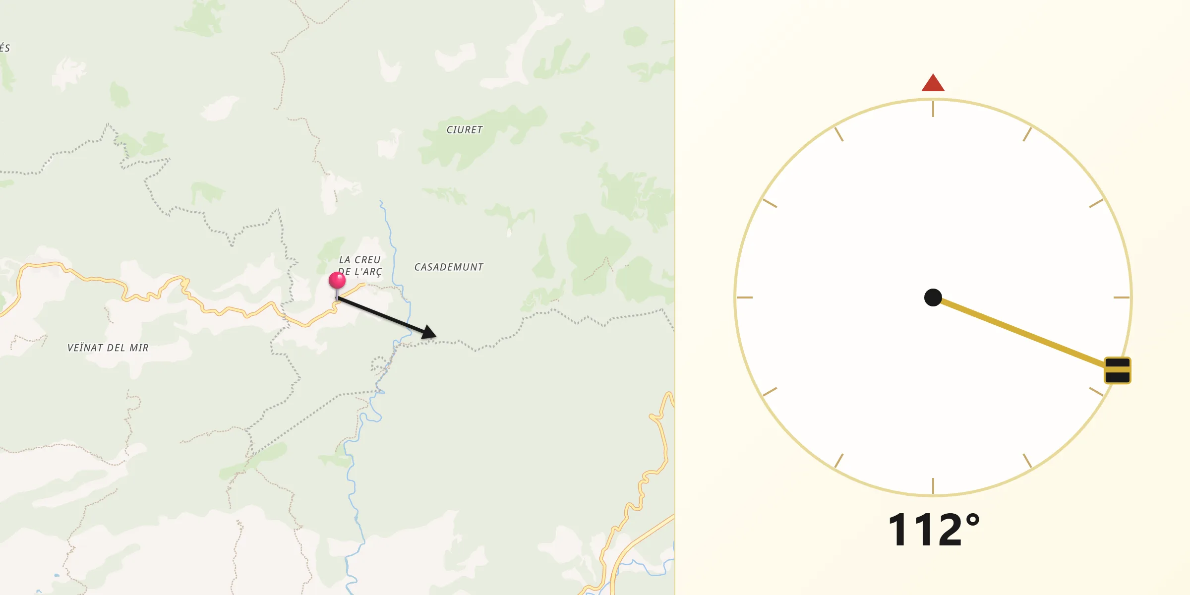 Dirección de la Qibla desde Vidrà