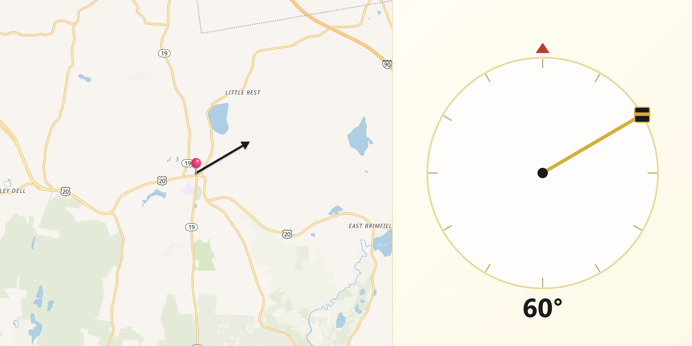 Qibla Direction from Brimfield