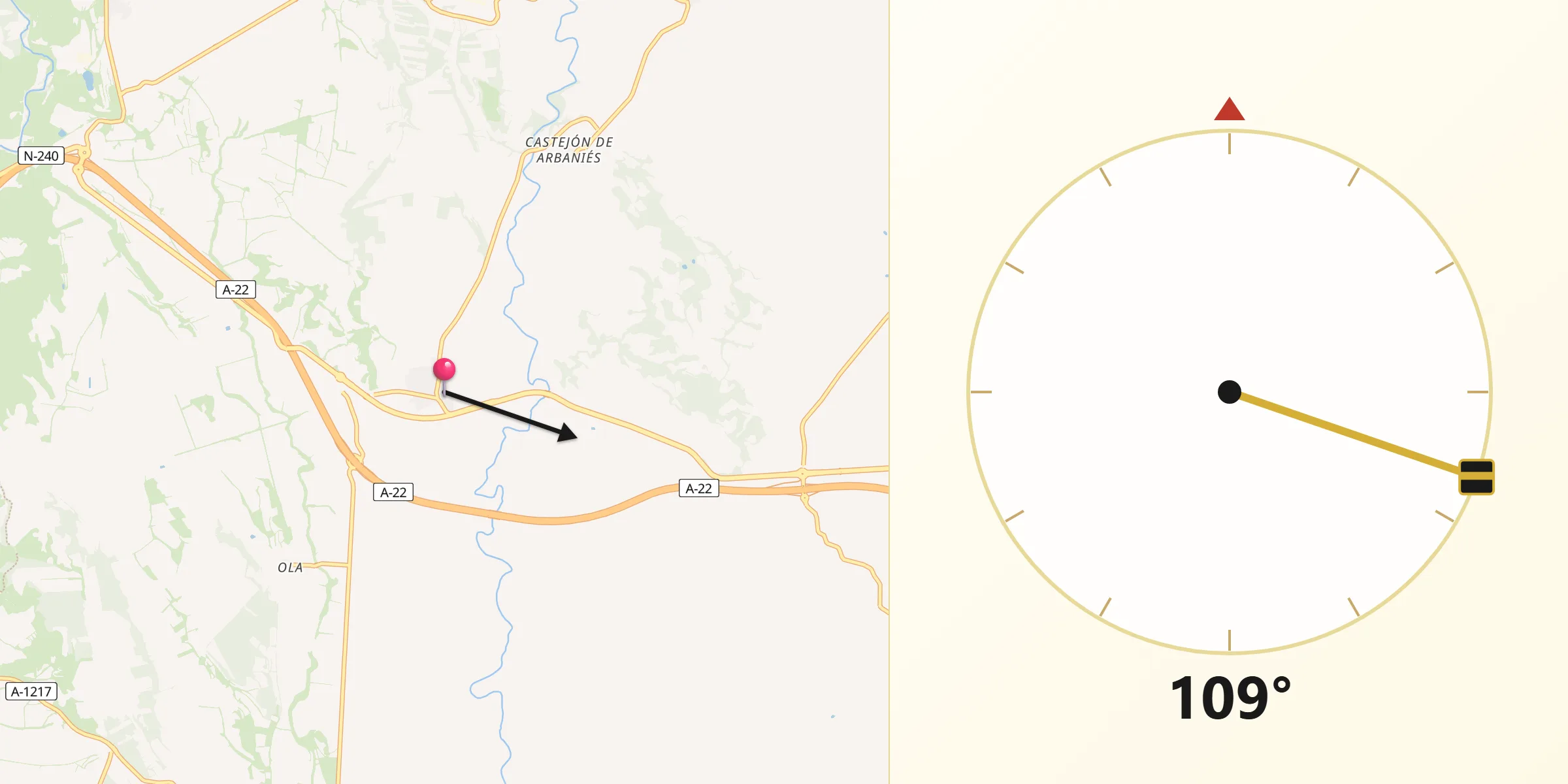 Dirección de la Qibla desde Siétamo