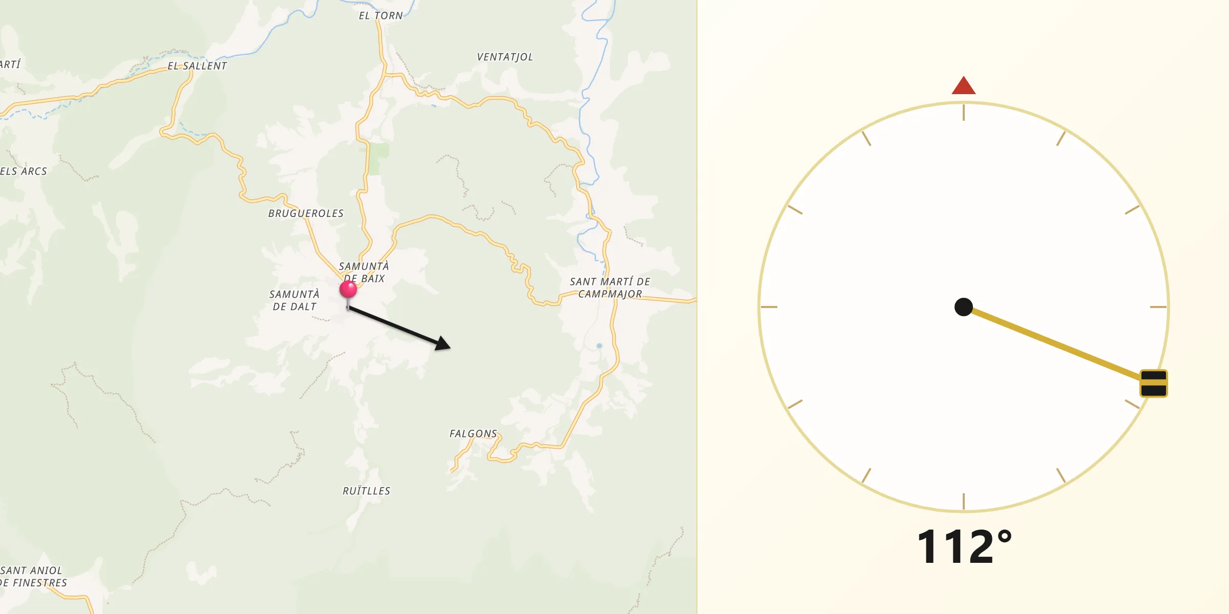Dirección de la Qibla desde Mieres del Camino