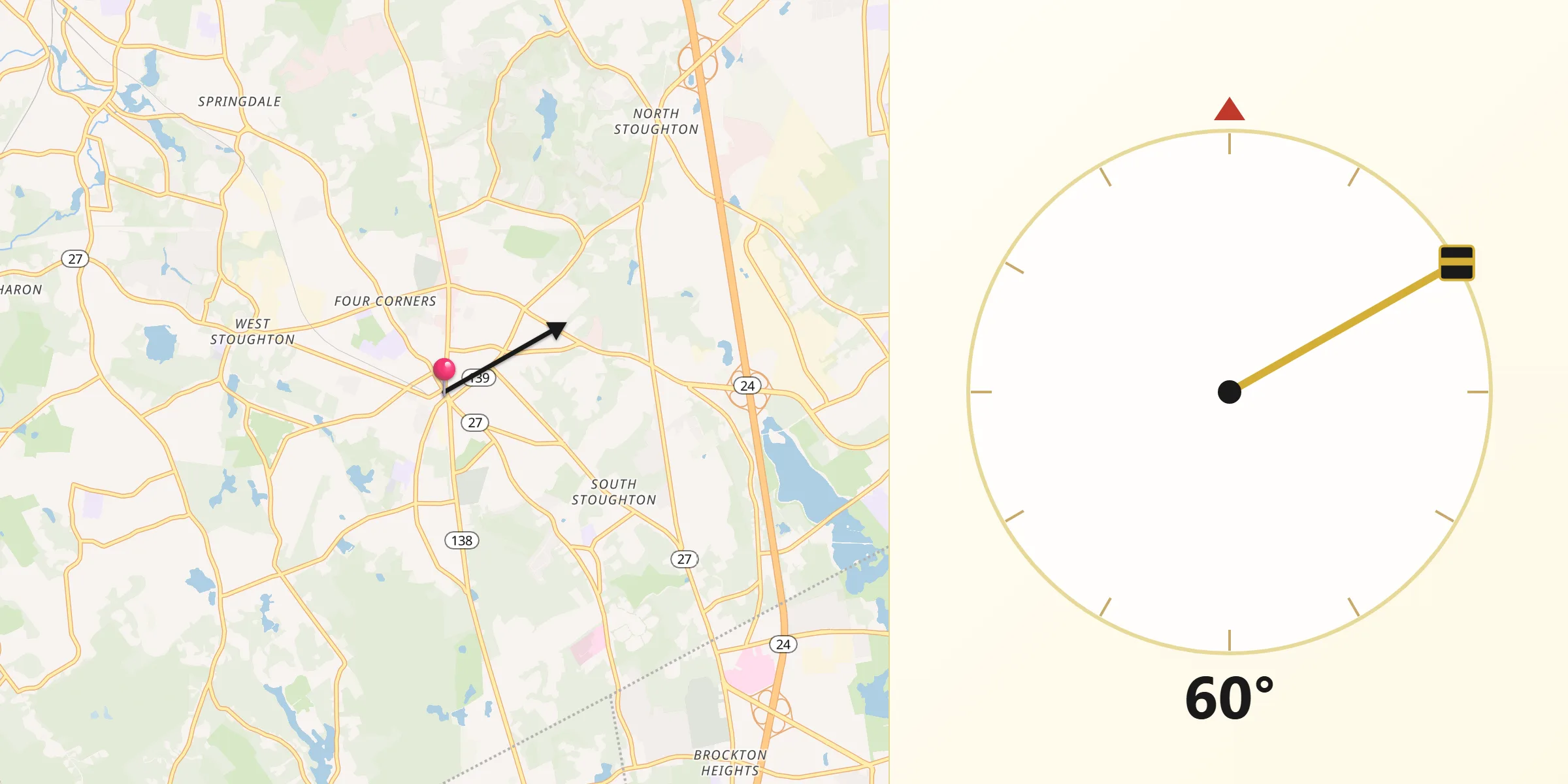 Qibla Direction from Stoughton