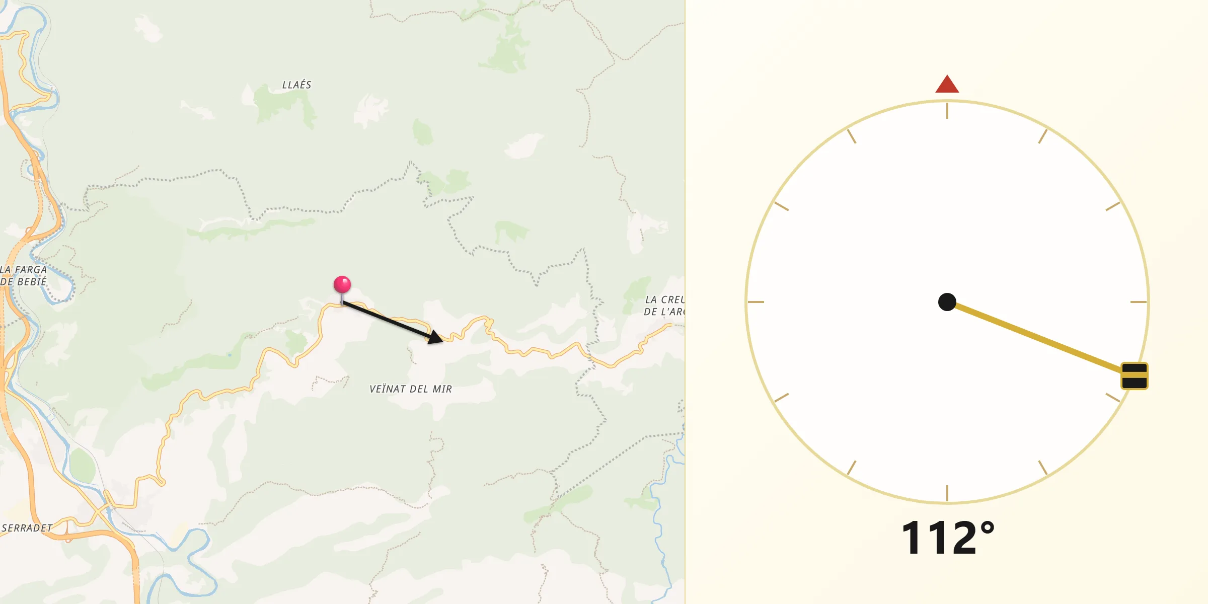 Dirección de la Qibla desde Santa Maria de Besora