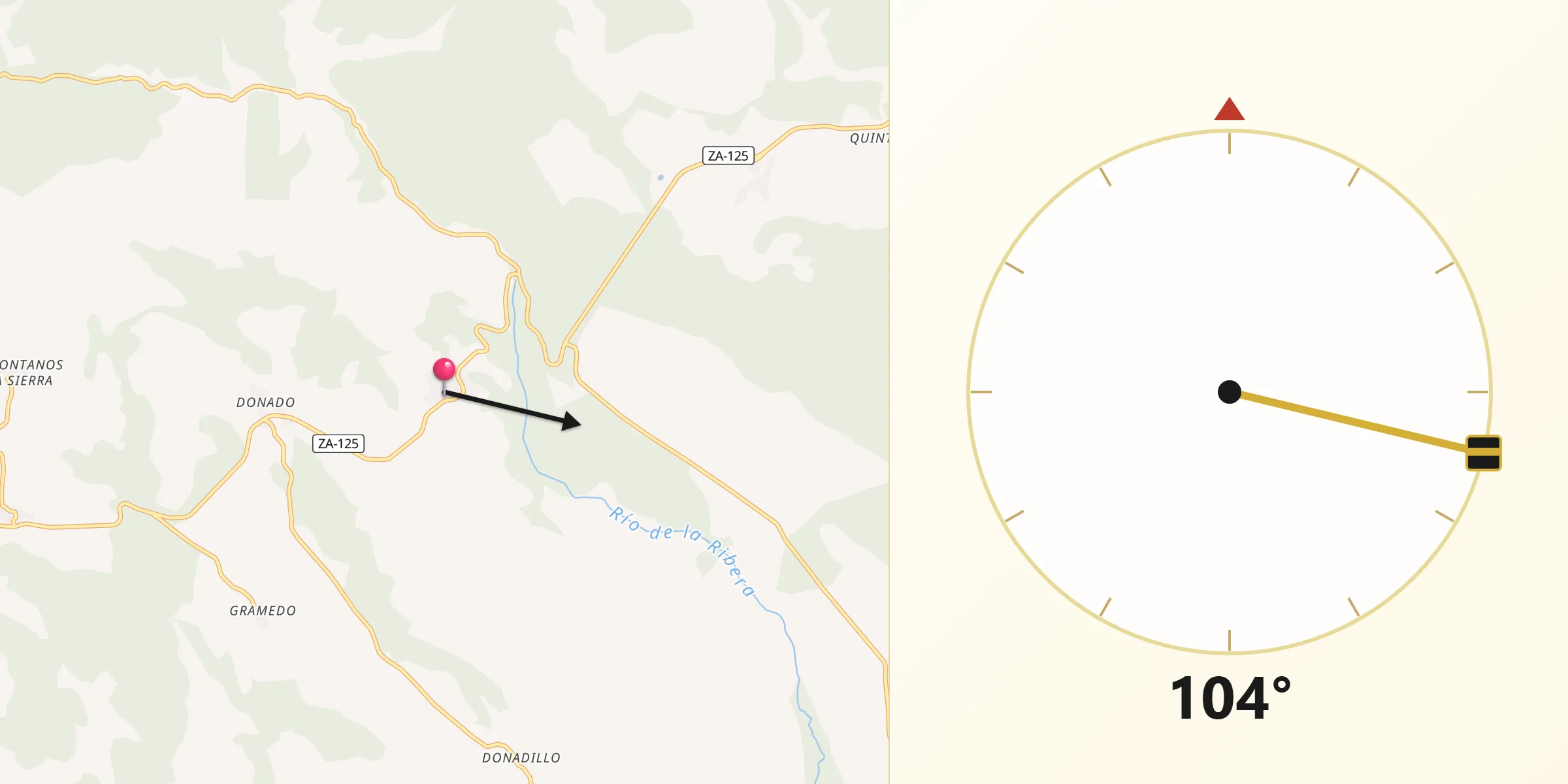 Dirección de la Qibla desde Muelas de los Caballeros