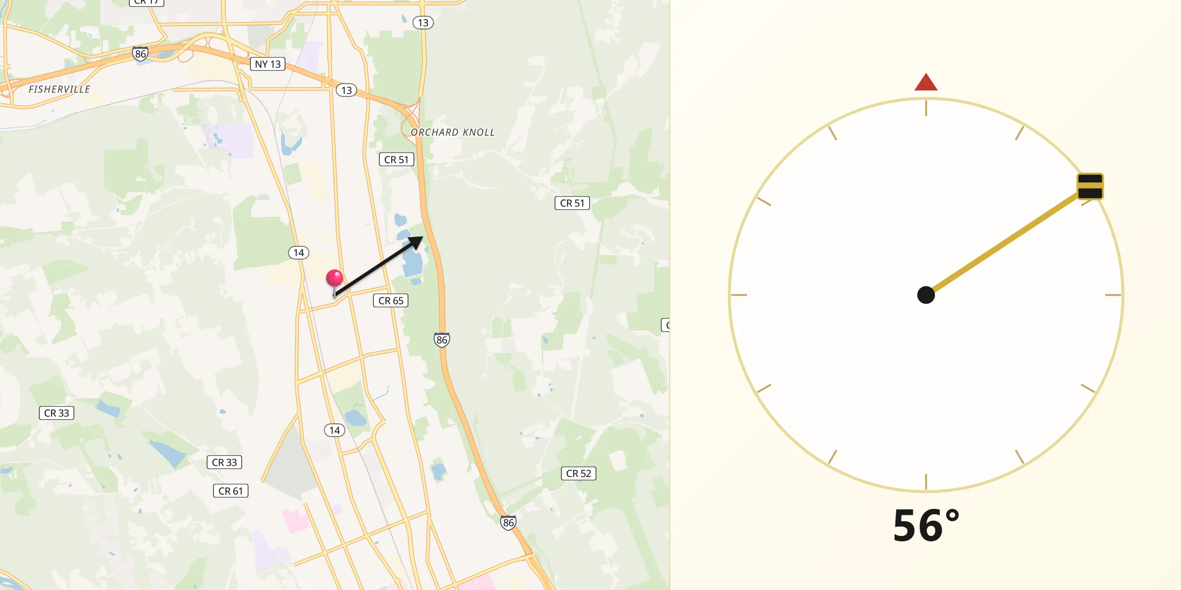 Qibla Direction from Elmira Heights